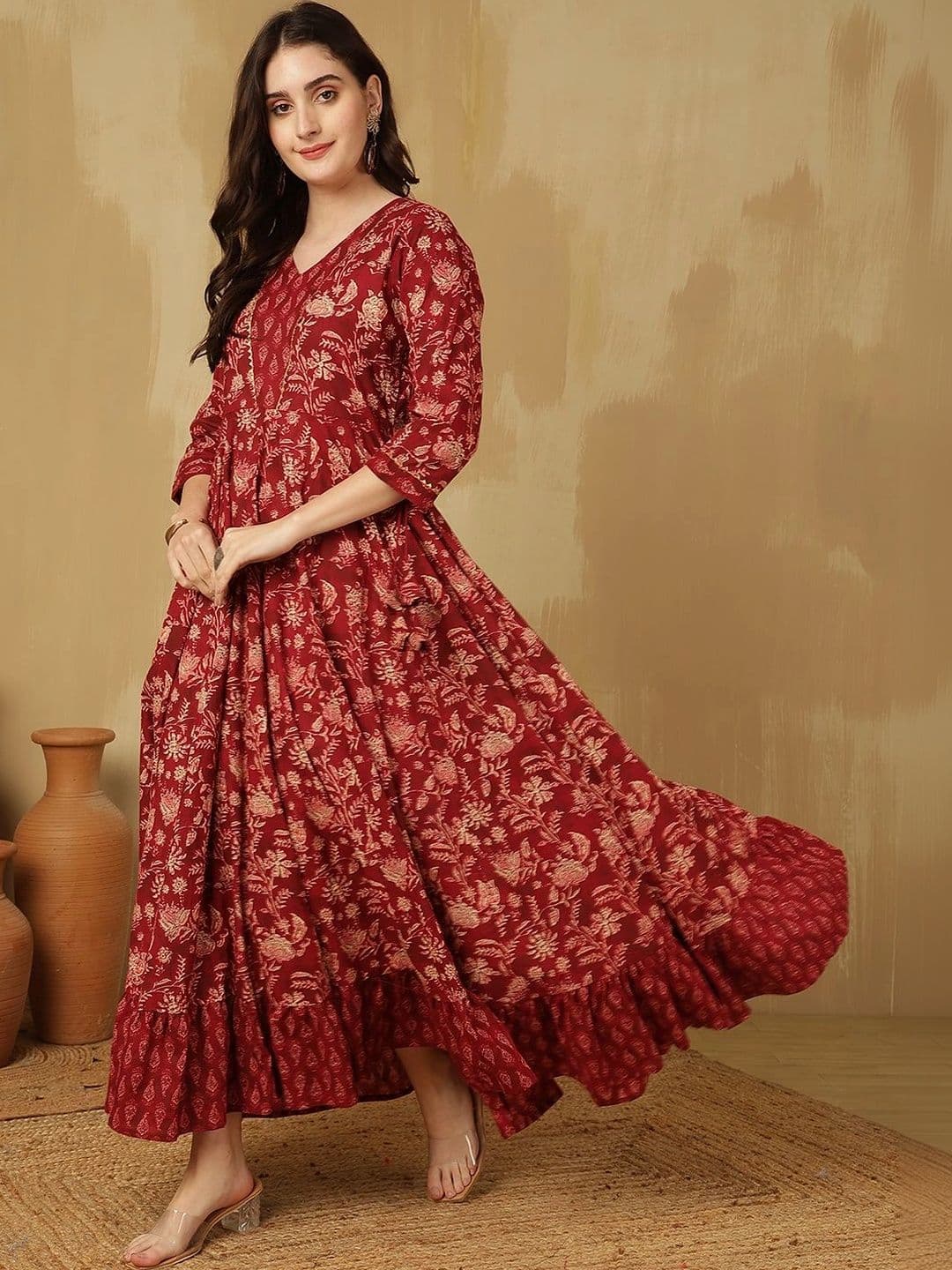 Sangria Women Floral Printed Floral Anarkali Kurta thumbnail 6