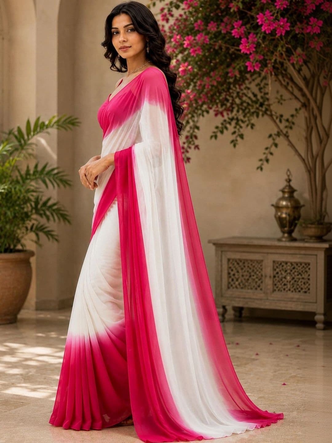 Moda Rapido Ombre Pure Georgette Fusion Saree thumbnail 2