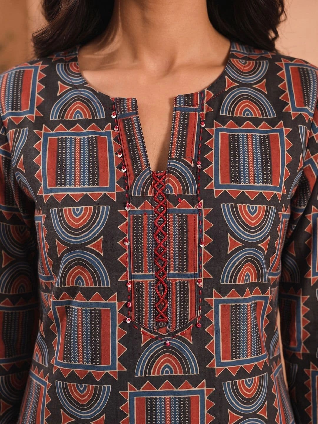 KALAMIR Women Ethnic Motifs Printed Thread Work Indie Prints Kurta thumbnail 6