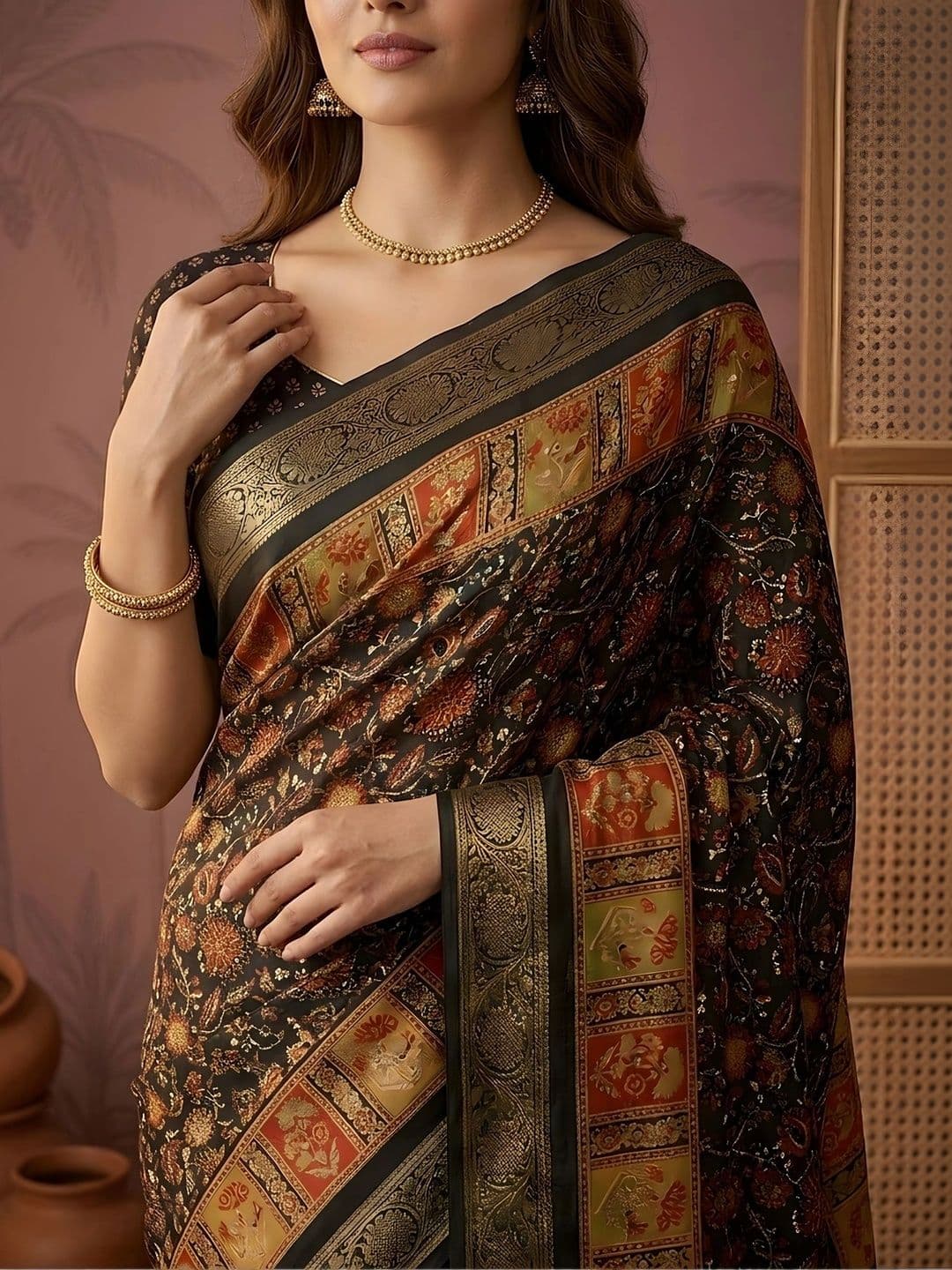 Sangria Floral Silk Blend Saree thumbnail 5