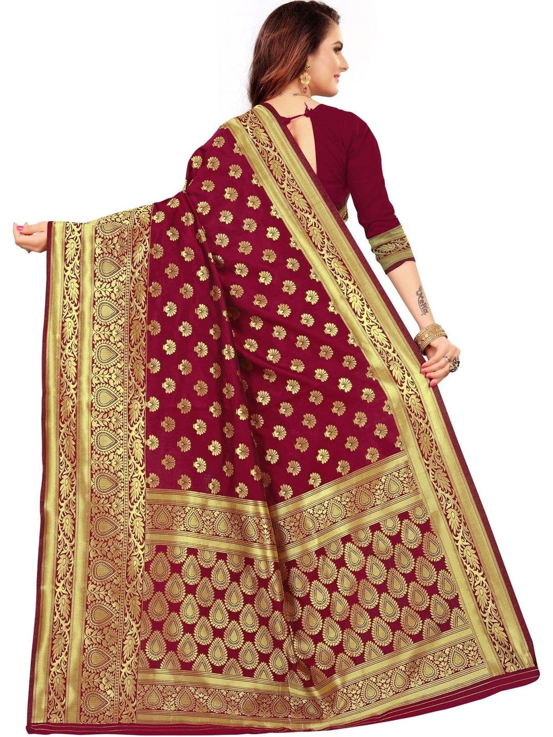 TINA FASHION Floral Zari Art Silk Fusion Banarasi Saree thumbnail 2
