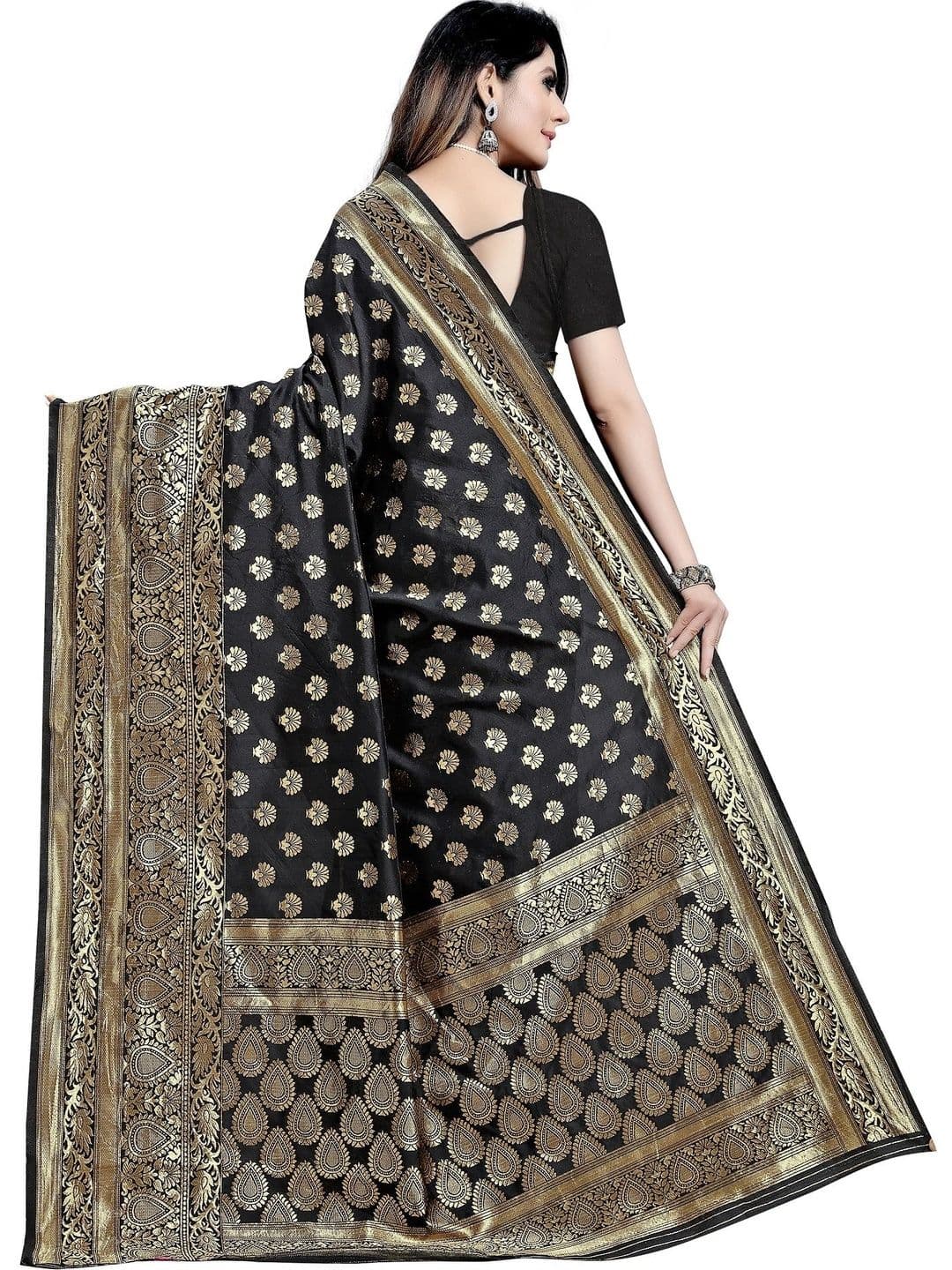 TINA FASHION Woven Design Zari Art Silk Fusion Banarasi Saree thumbnail 4