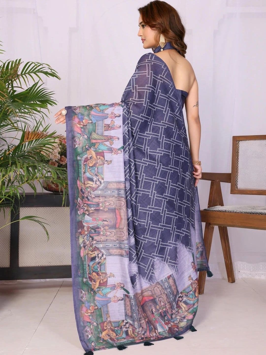 Pixie lane Zari Linen Blend Saree thumbnail 2