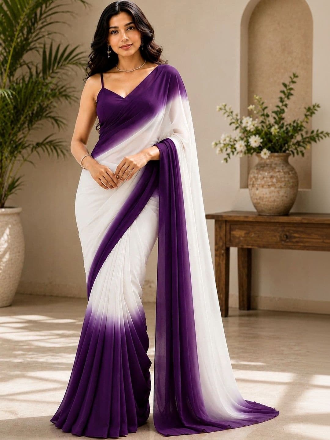 NARI DREAM Ombre Pure Georgette Fusion Saree - view 1