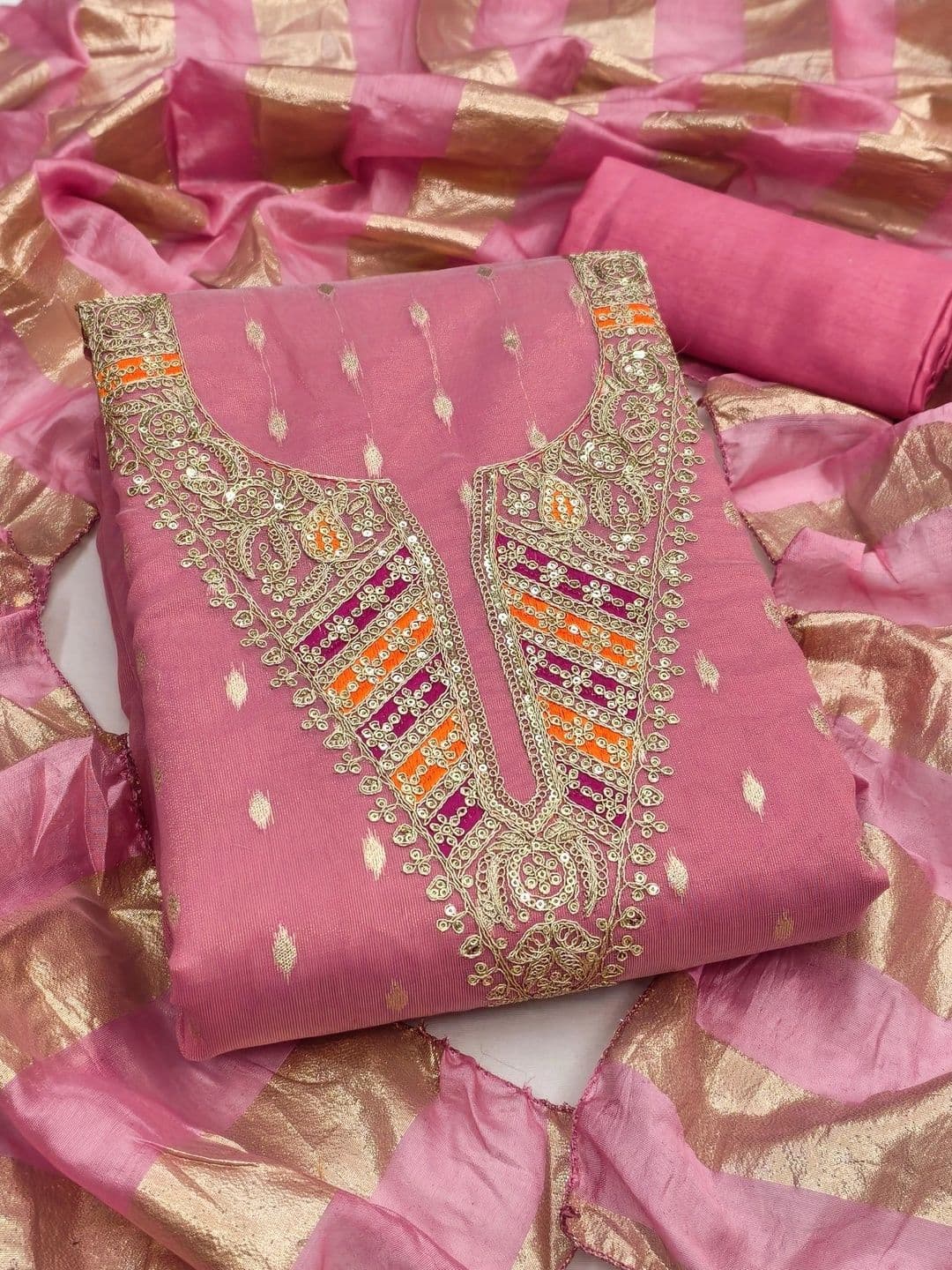 Dhaaga Ghar Embroidered Art Silk Unstitched Dress Material - view 1