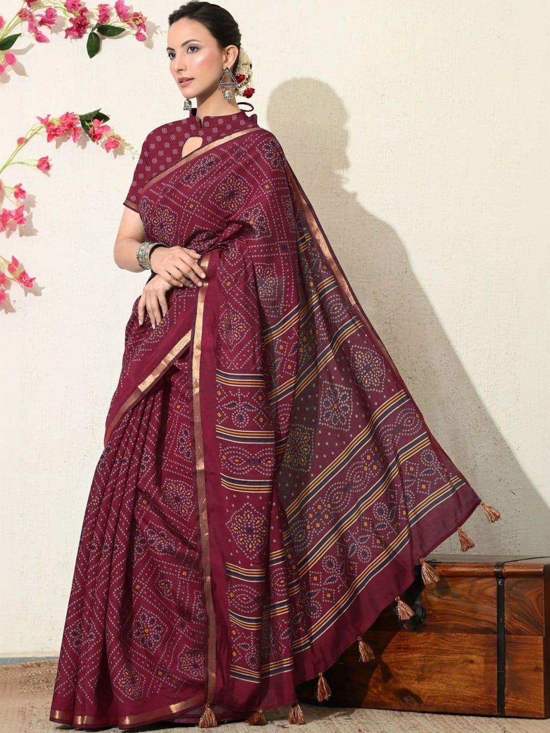 KALINI Women's Block Print Saree thumbnail 6