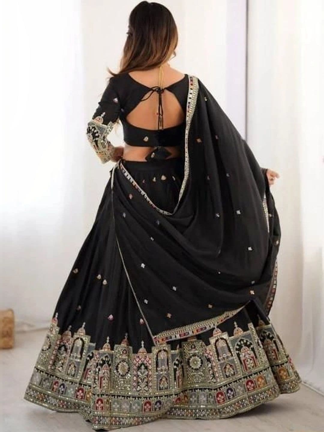 Vishu Saree Embroidered Mirror Work Ready to Wear Lehenga & Blouse With Dupatta thumbnail 2