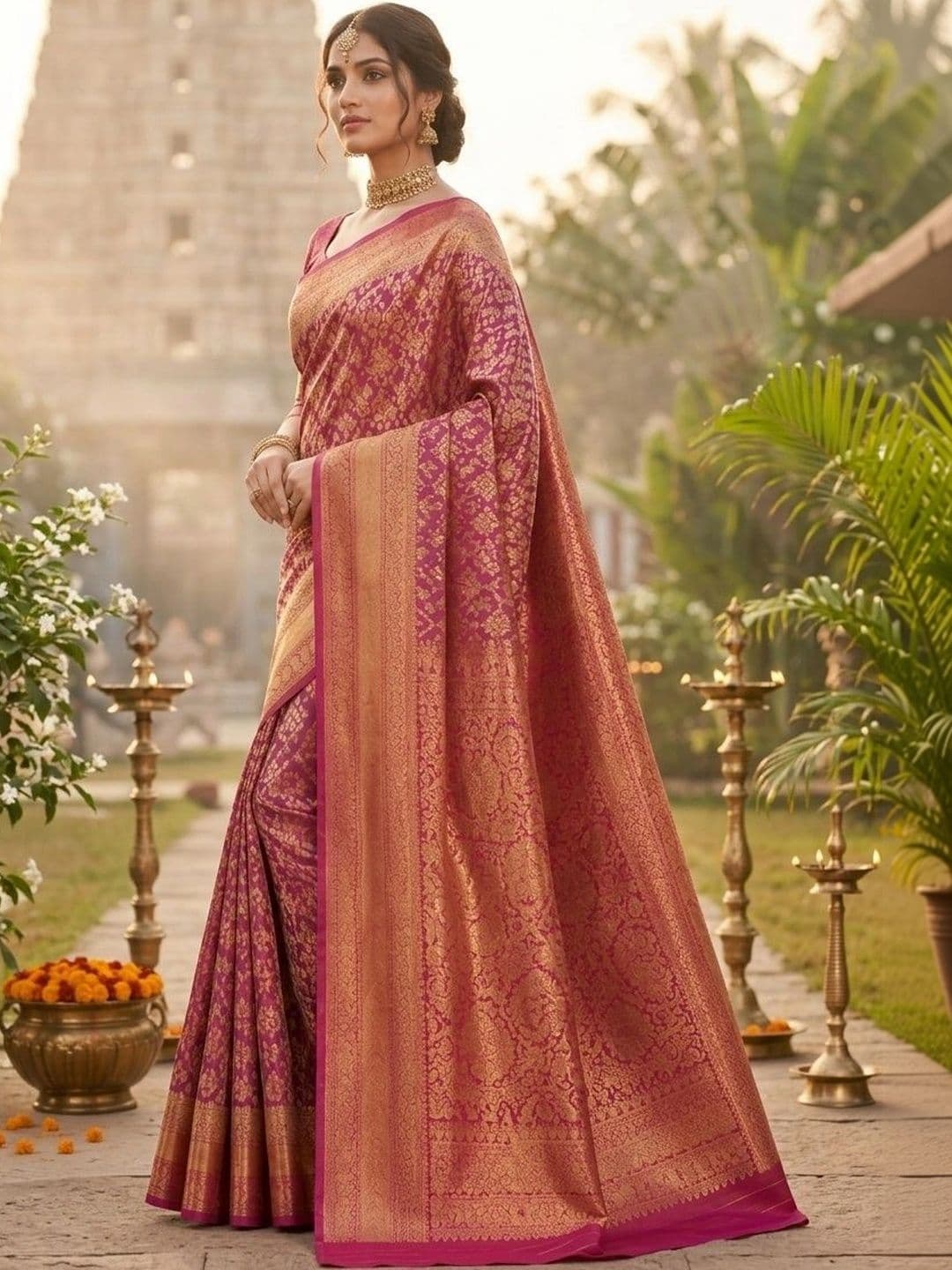 Owlsky Floral Zari Art Silk Kanjeevaram Saree thumbnail 2