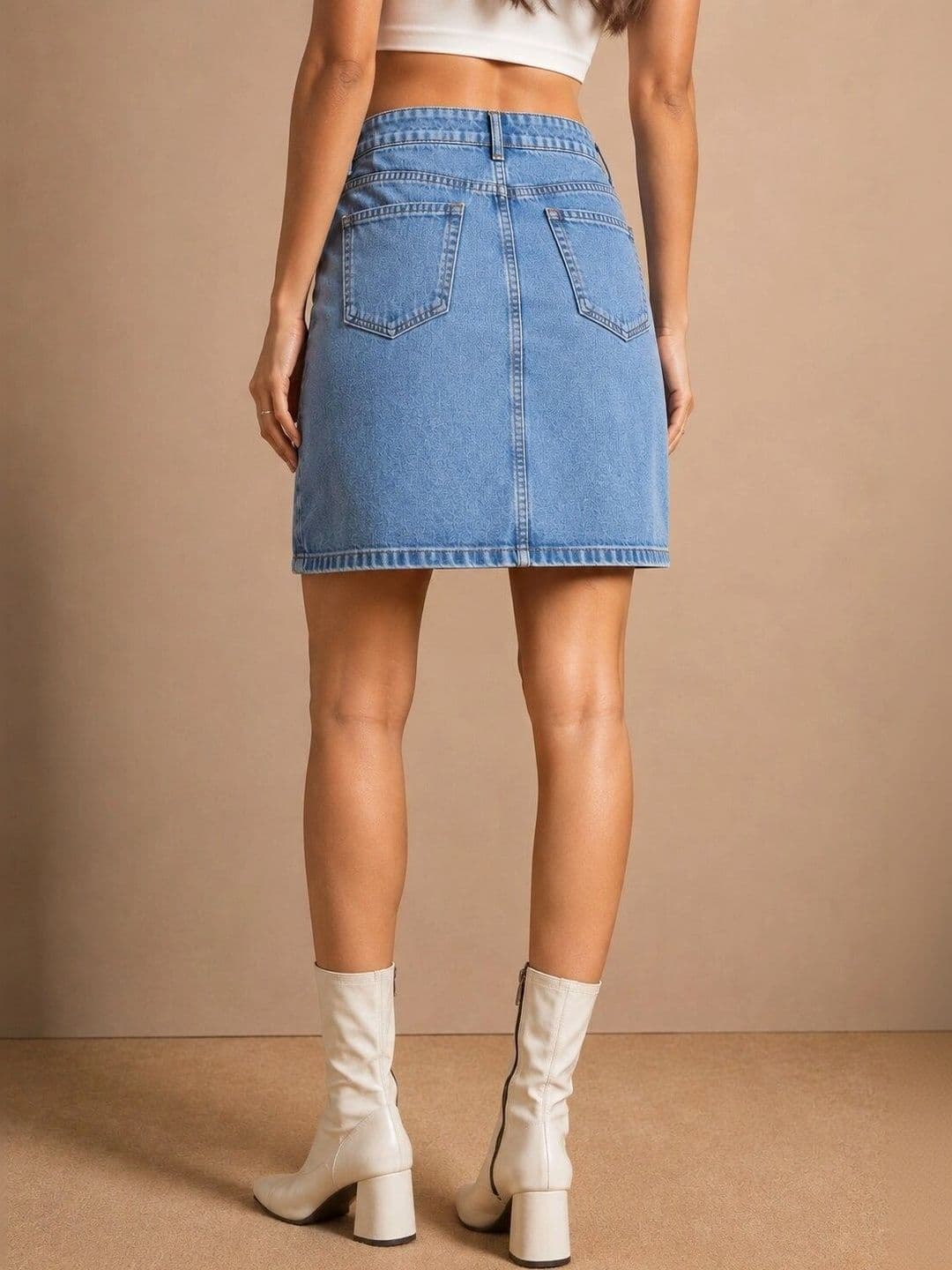 Mast & Harbour Women Denim Washed Above Knee Straight Skirt thumbnail 4