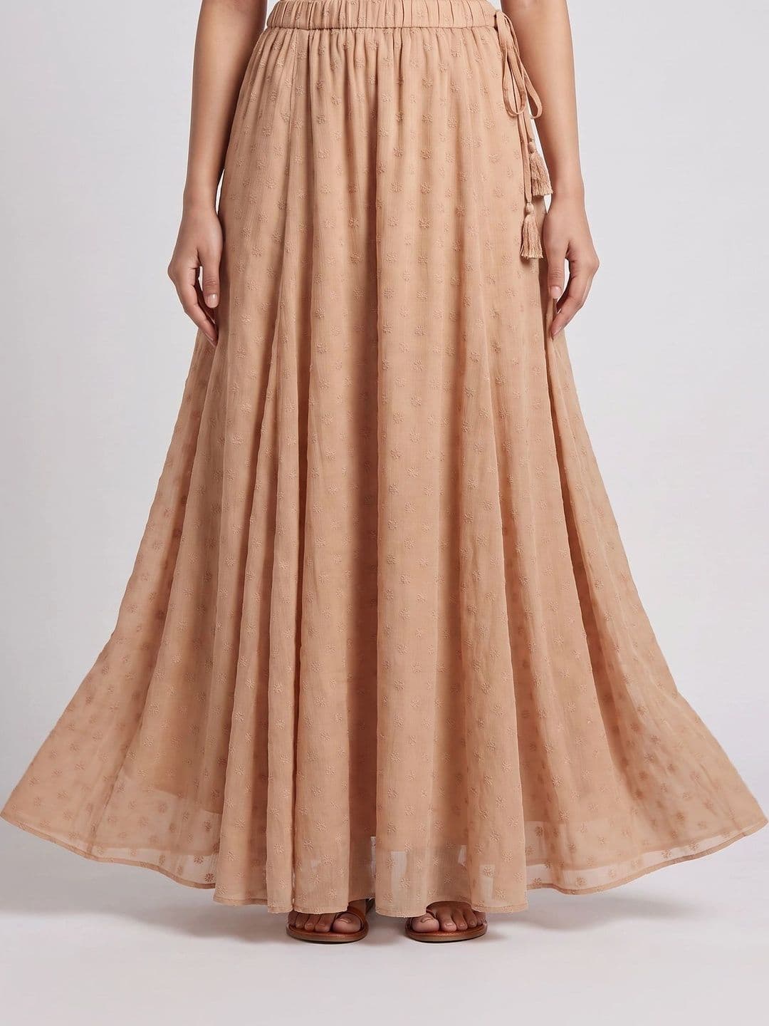 zuri Women Georgette Self Design Smocked Maxi Flared Skirt - view 1