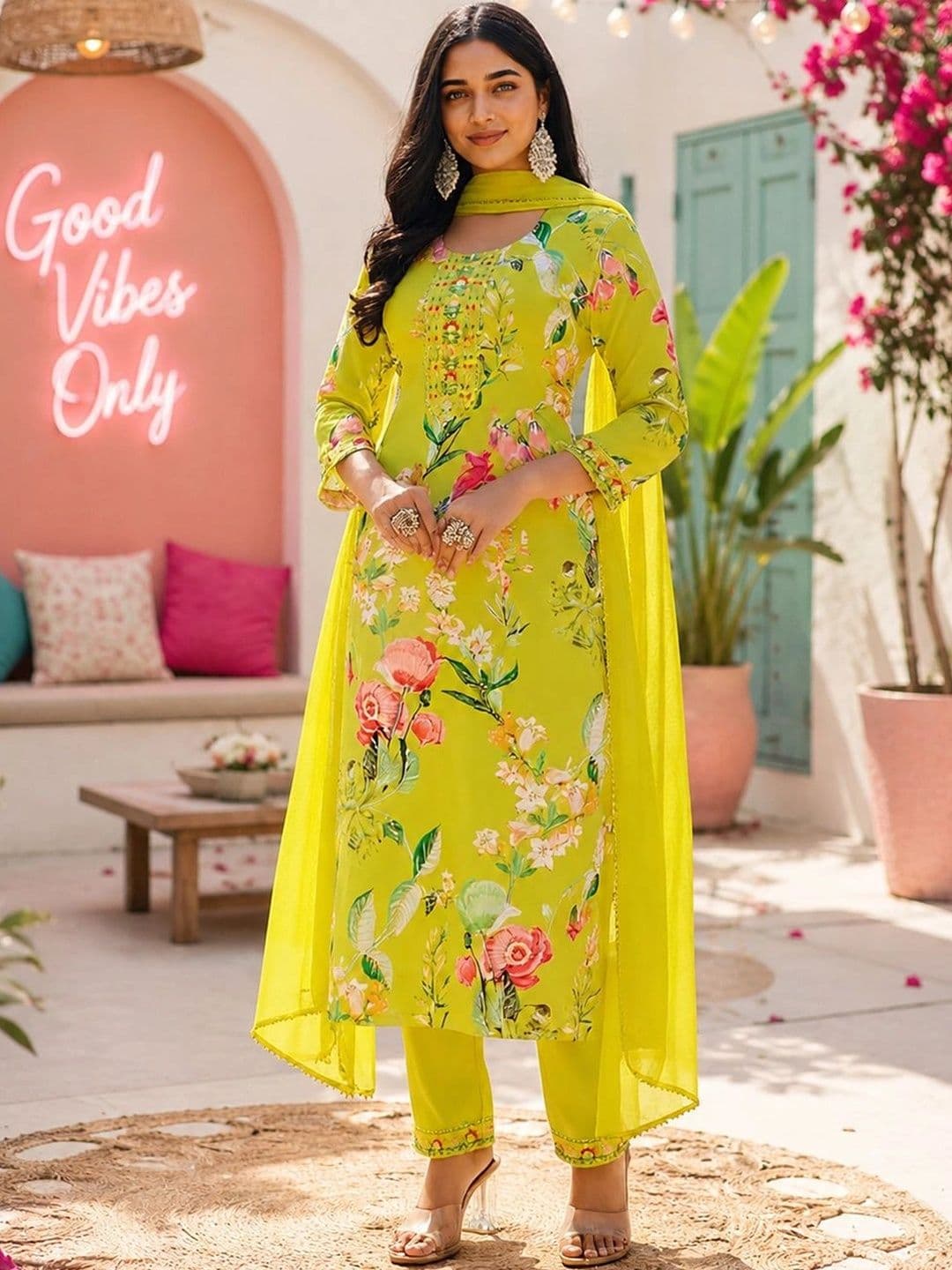 SZN Women Floral Printed Cotton Kurta with Trousers & With Dupatta - view 1
