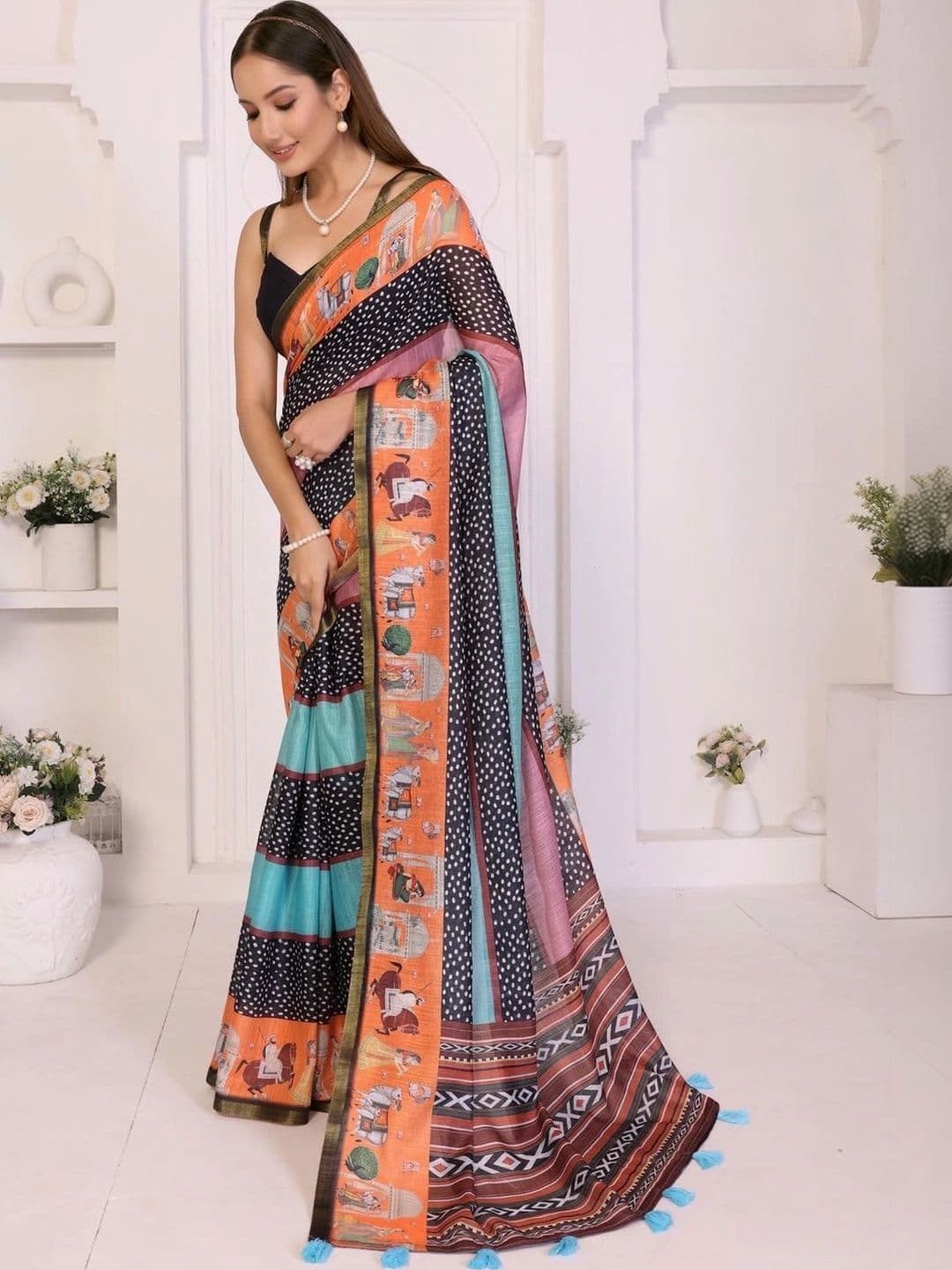 Pixie lane Ethnic Motifs Zari Linen Blend Saree thumbnail 7