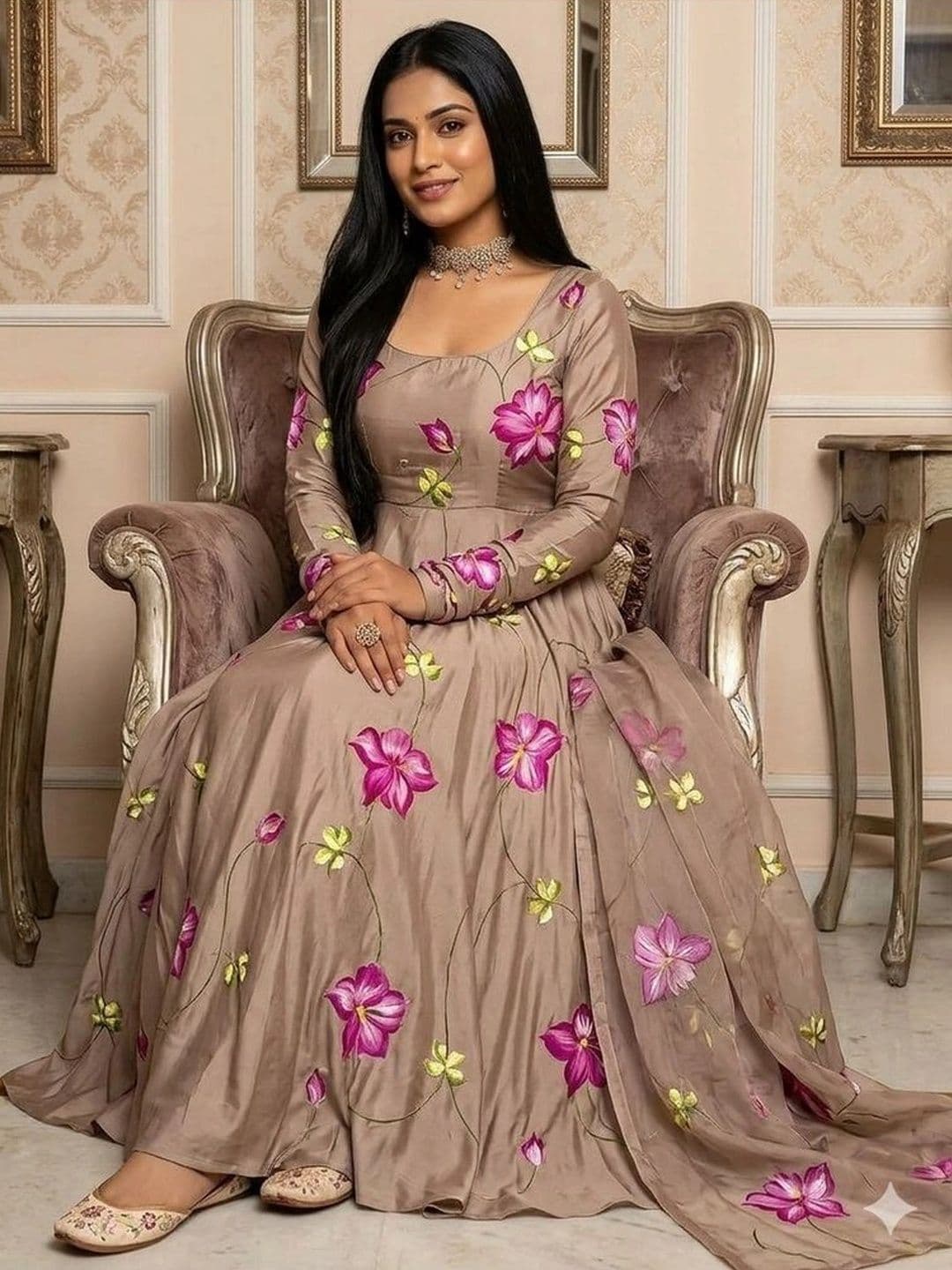 Krunal Raiyani Women Floral Printed Floral Crepe Anarkali Kurta with Dupatta - view 1
