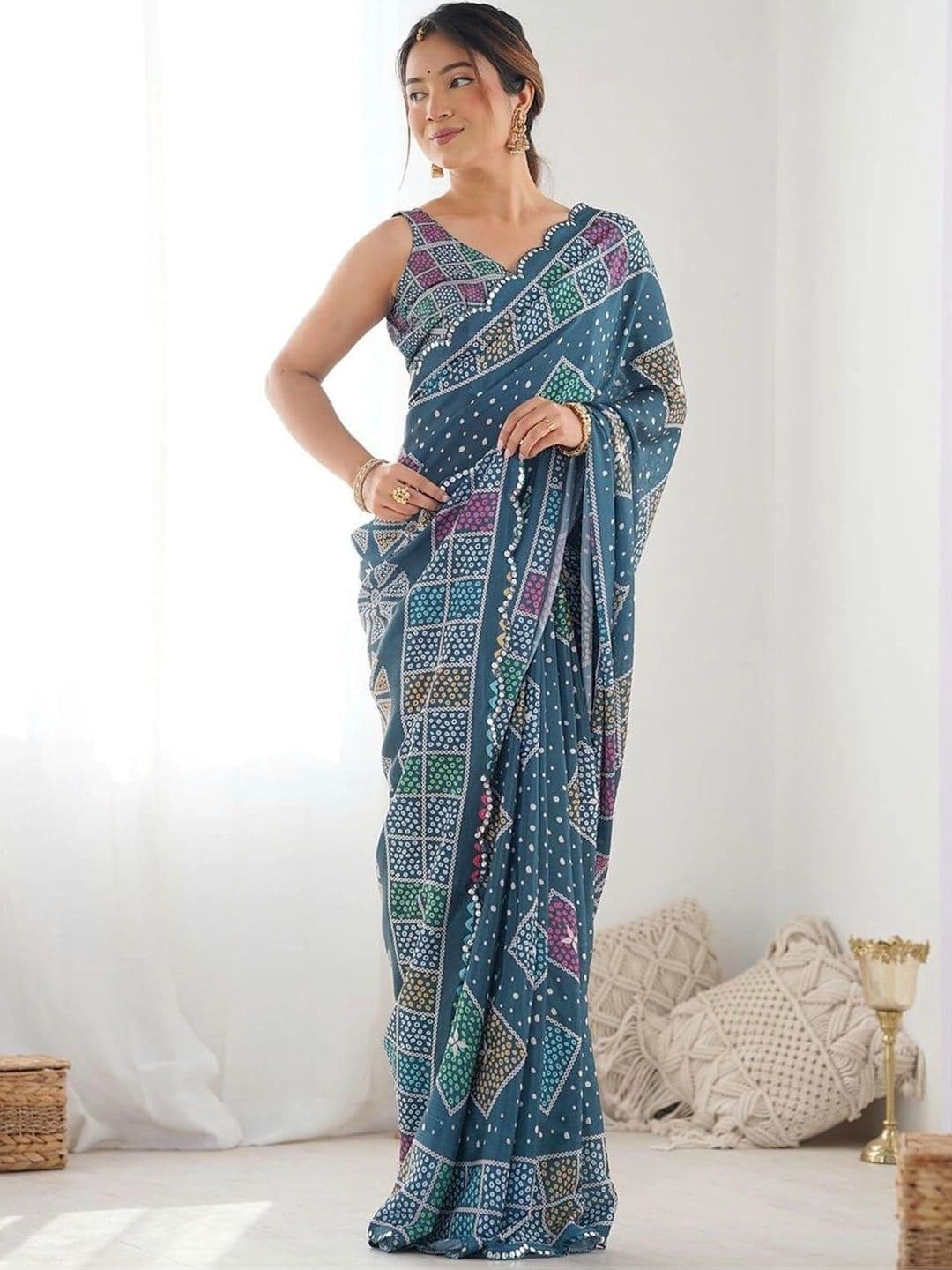 Pixie lane Bandhani Mirror Work Pure Georgette Saree - view 1