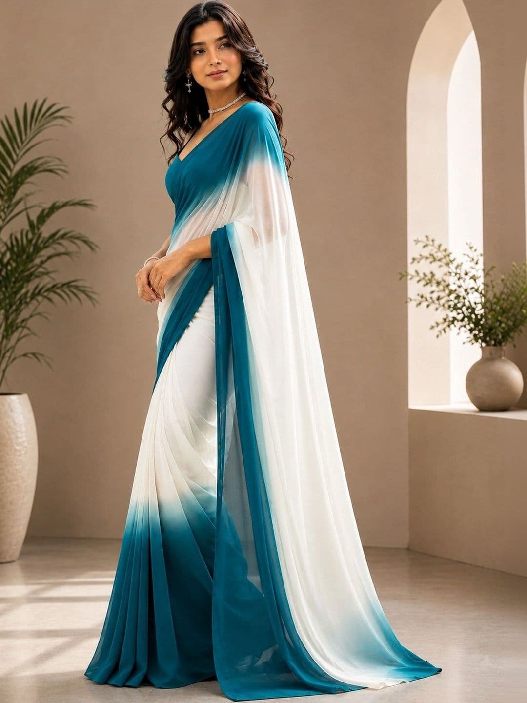 NARI DREAM Ombre Pure Georgette Fusion Saree thumbnail 2