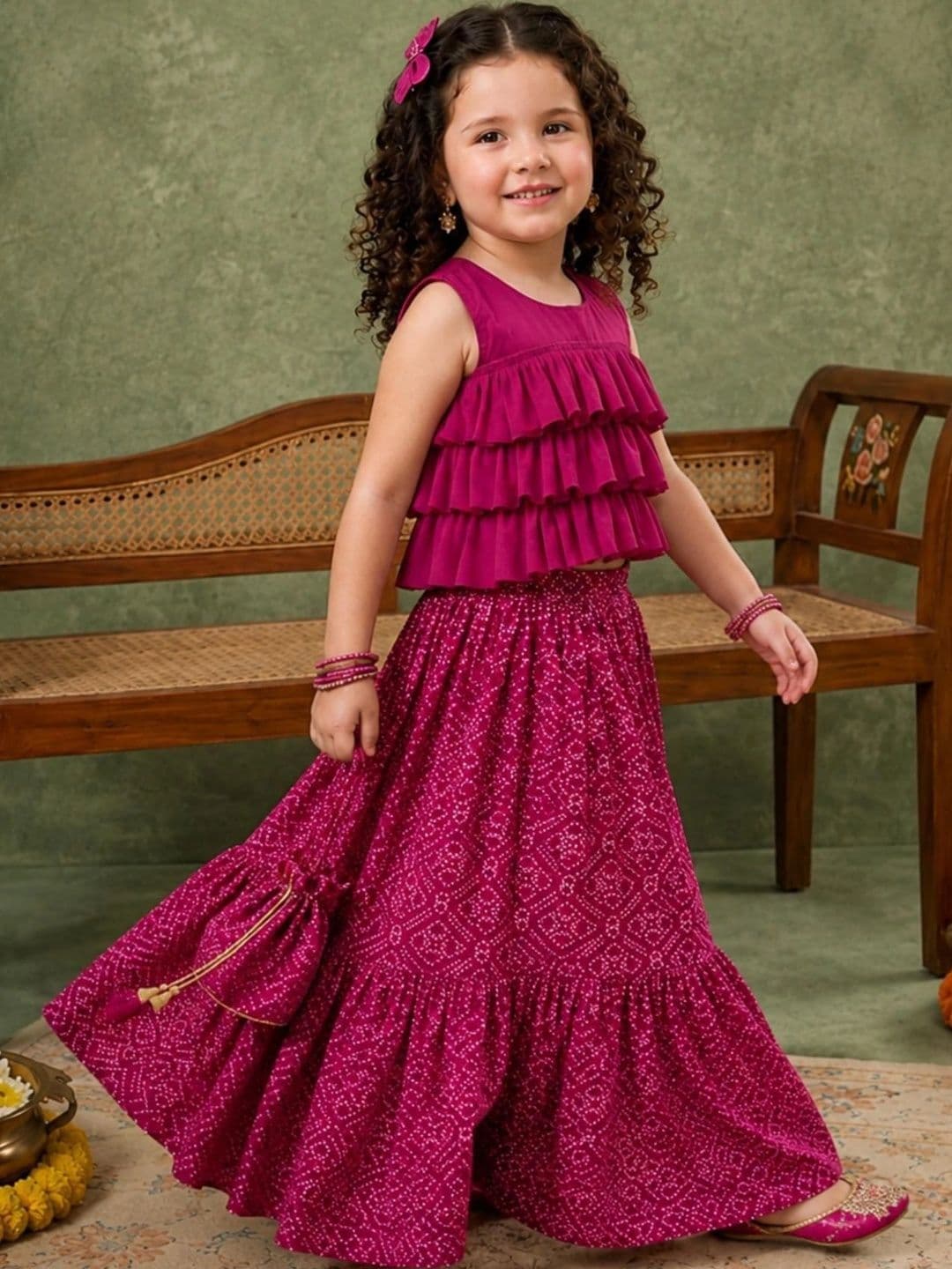 Sangria Girls Embellished Ready to Wear Lehenga & thumbnail 6