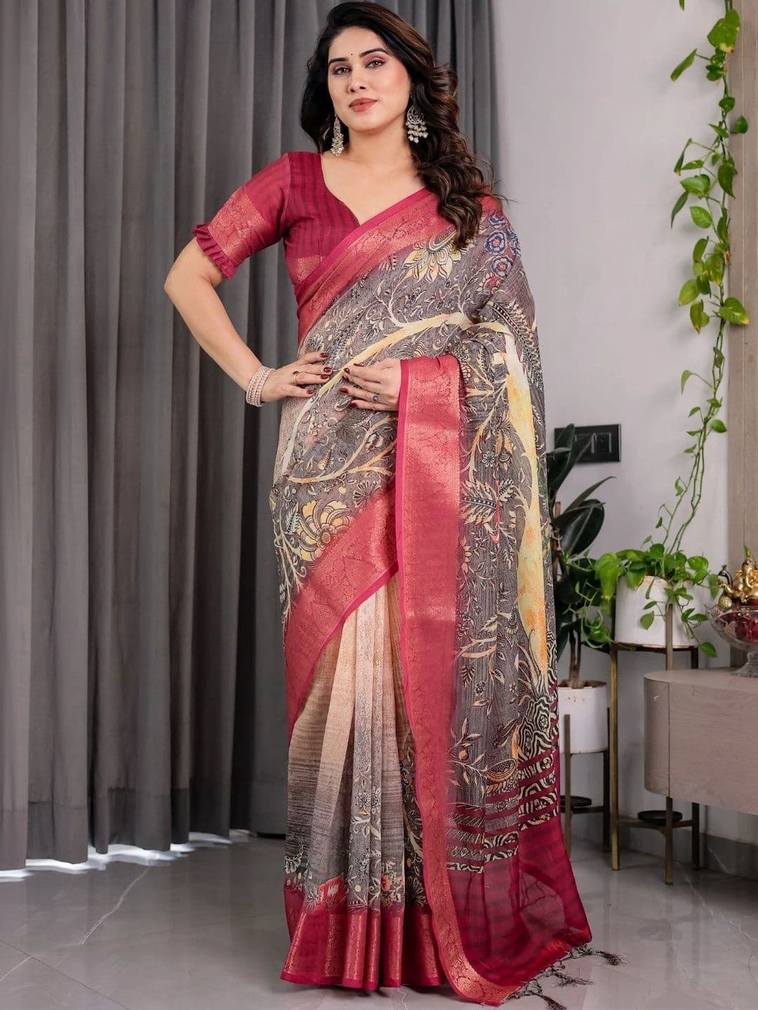 Mitera Floral Silk Blend Designer Saree - view 1