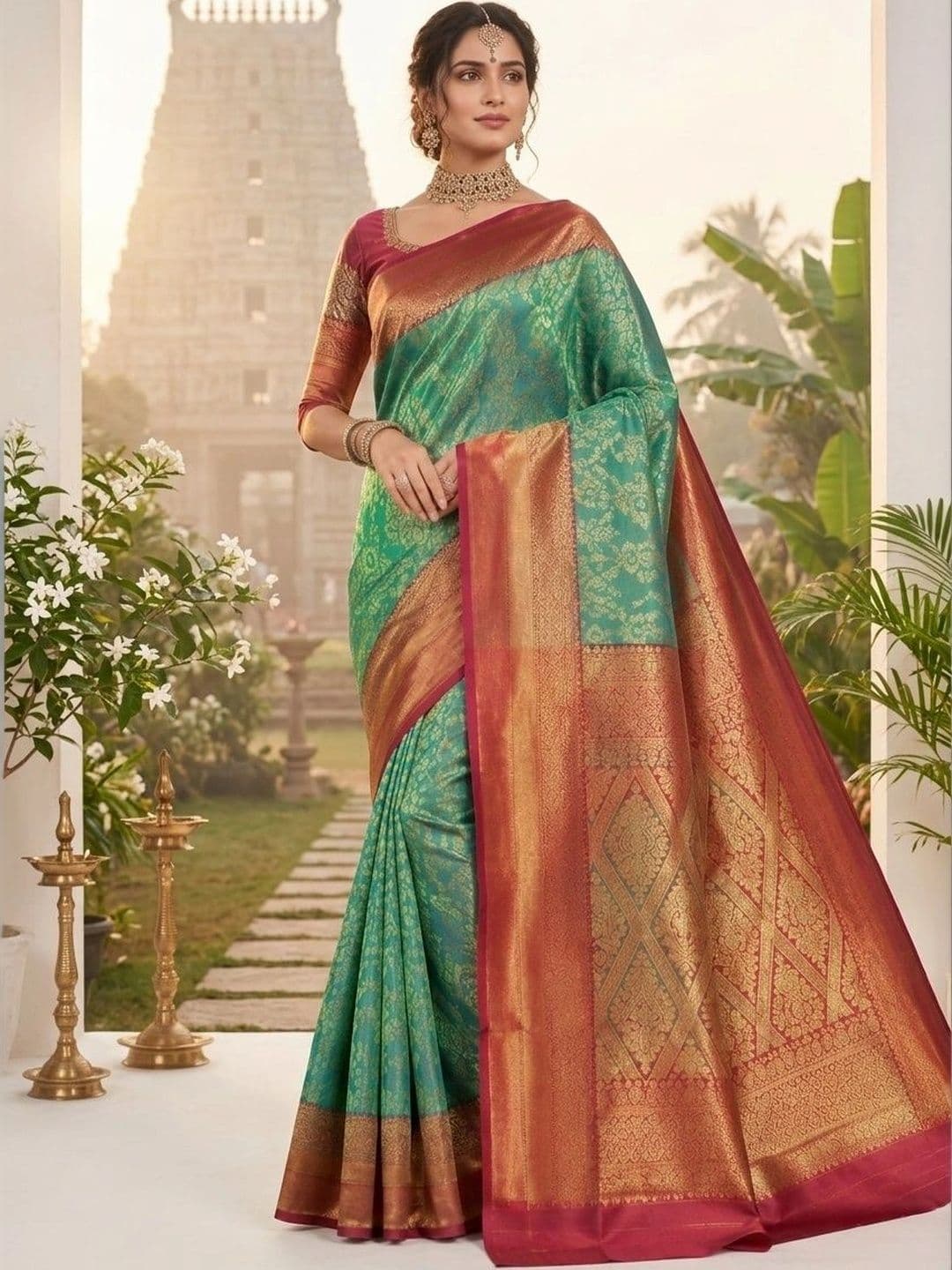 Owlsky Woven Design Zari Art Silk Kanjeevaram Saree - view 1