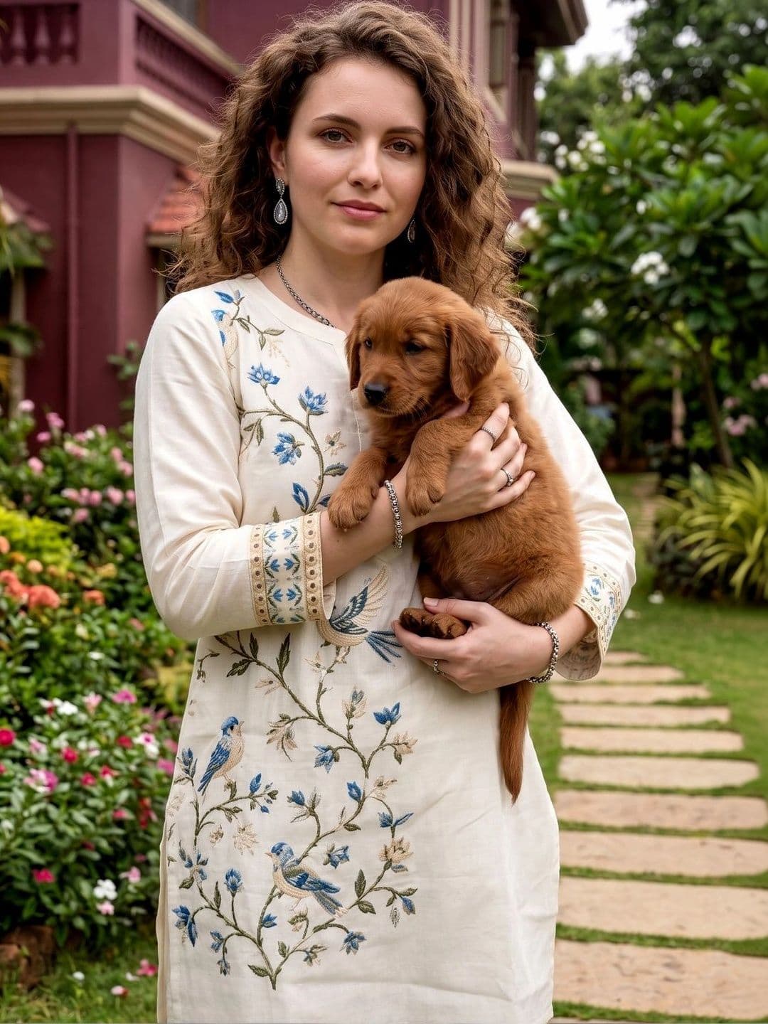 Laasika Off White Embroidered Tunic with Palazzos thumbnail 5