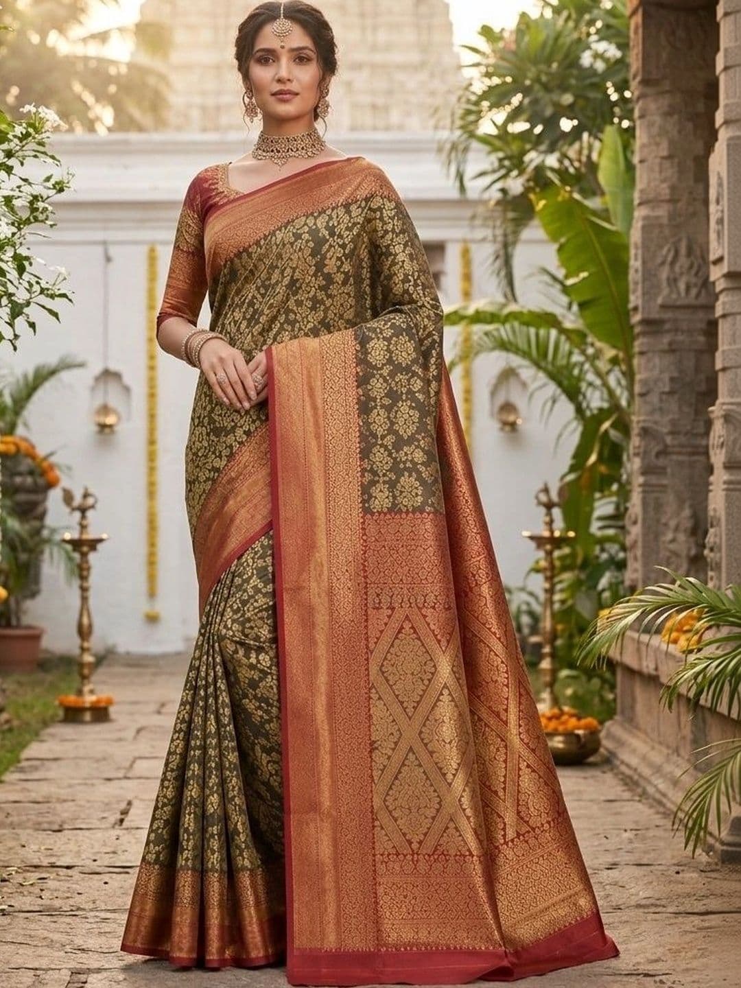 Owlsky Women Woven Design Zari Art Silk Kanjeevaram Saree - view 1