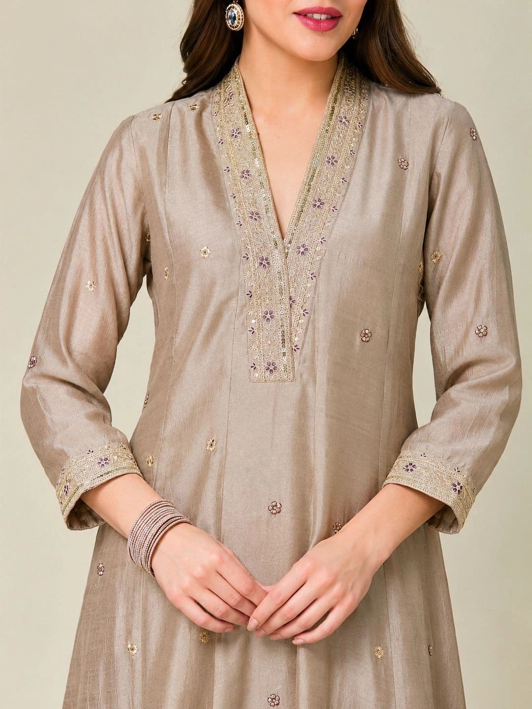 Sangria Women Ethnic Motifs Embroidered Regular Sequinned Kurta with Trousers & With Dupatta thumbnail 2