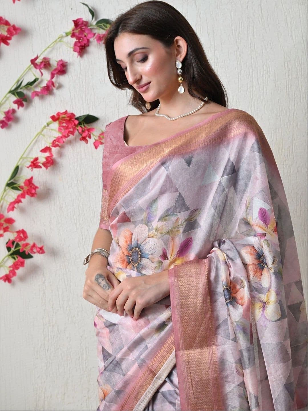KALINI Floral Silk Cotton Saree thumbnail 3