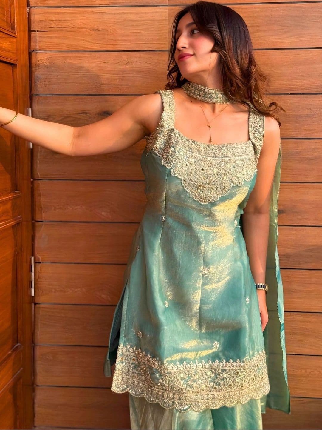 LooksLink Women Ethnic Motifs Embroidered Regular Kurta with Sharara & With Dupatta thumbnail 4
