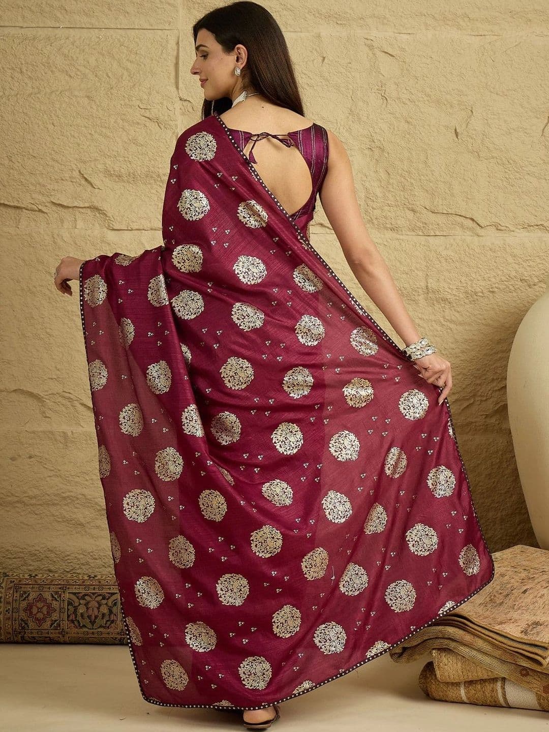 Sangria Woven Design Zari Poly Georgette Designer Saree thumbnail 3