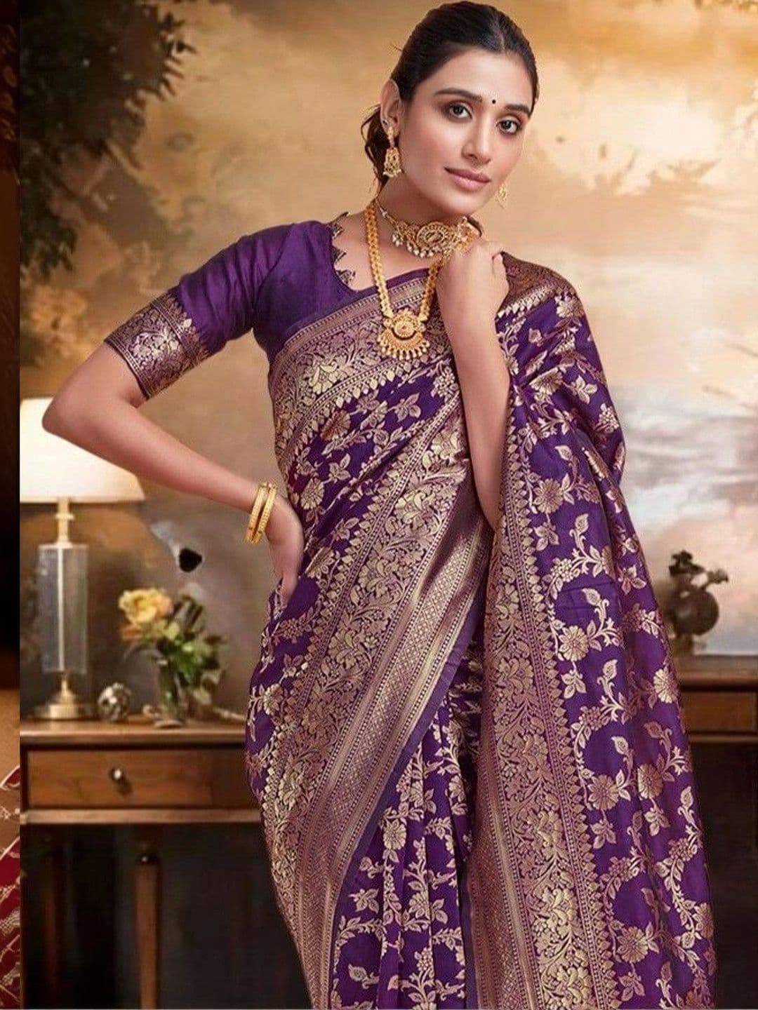 SANISA Ethnic Motifs Zari Silk Blend Saree thumbnail 6