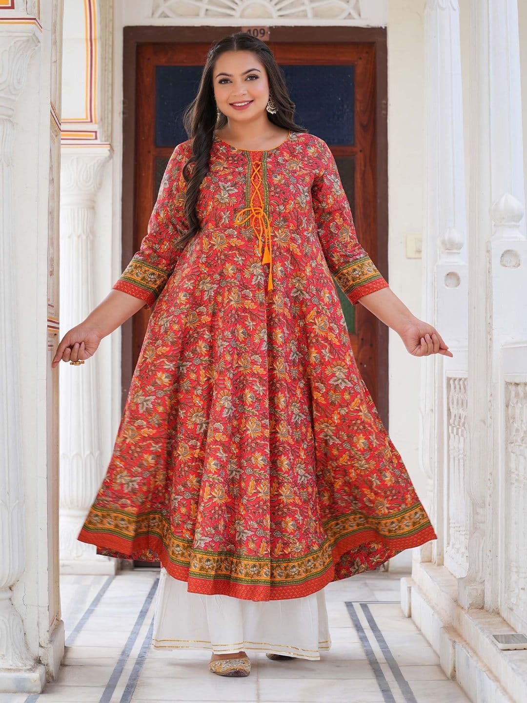 KALINI Women Plus Size Floral Printed Festive Anarkali Kurta thumbnail 6