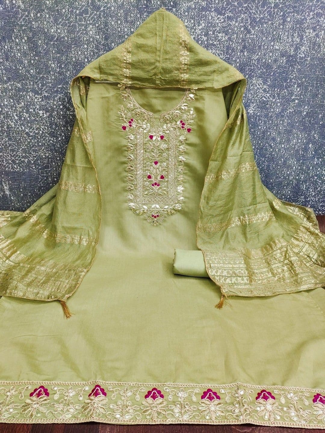 TAVAS Embroidered Pure Silk Unstitched Dress Material thumbnail 3