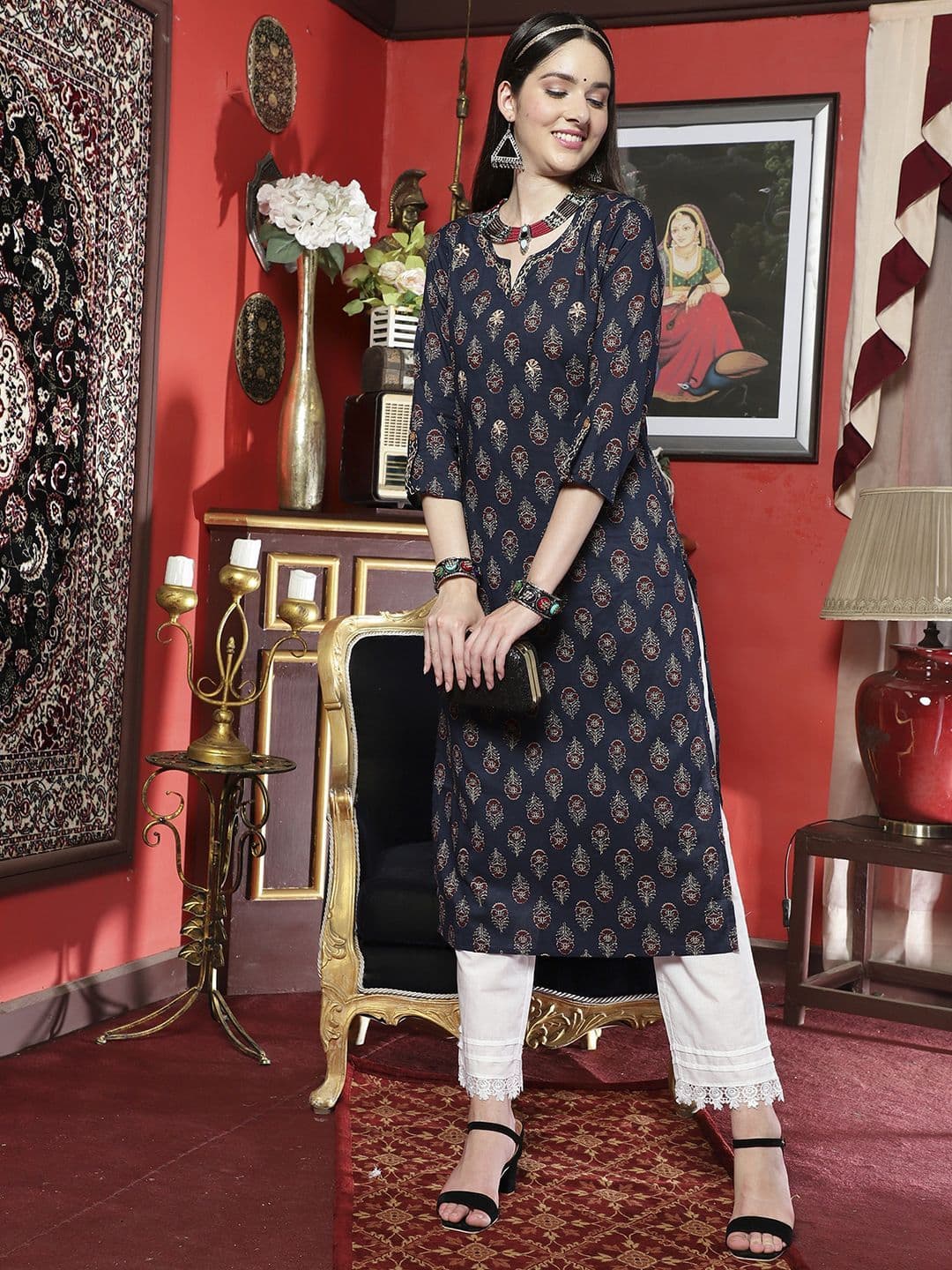 Sangria X fwd  Ethnic Motifs Printed Cotton Straight Kurta thumbnail 4