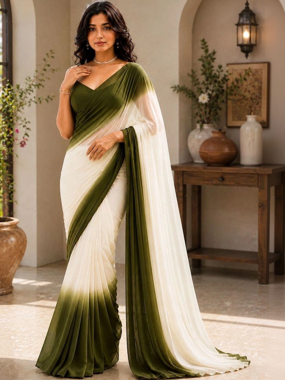 PANJURLI Ombre Pure Georgette Fusion Saree - view 1