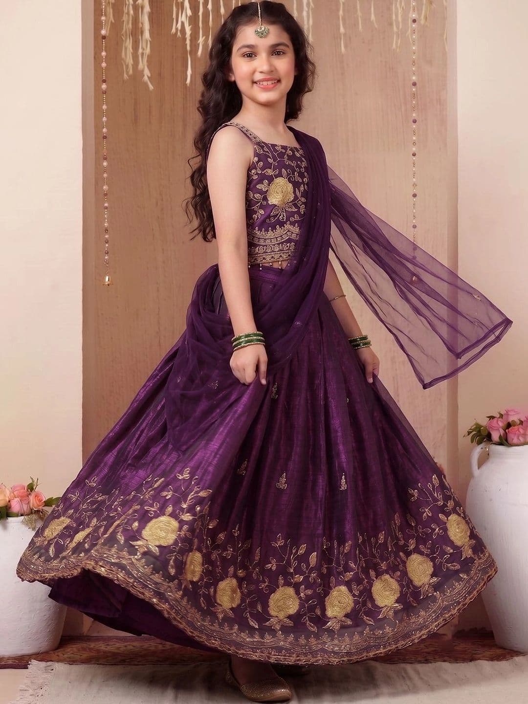 FASHION DREAM Girls Embroidered Mirror Work Ready to Wear Lehenga & Blouse With Dupatta thumbnail 5