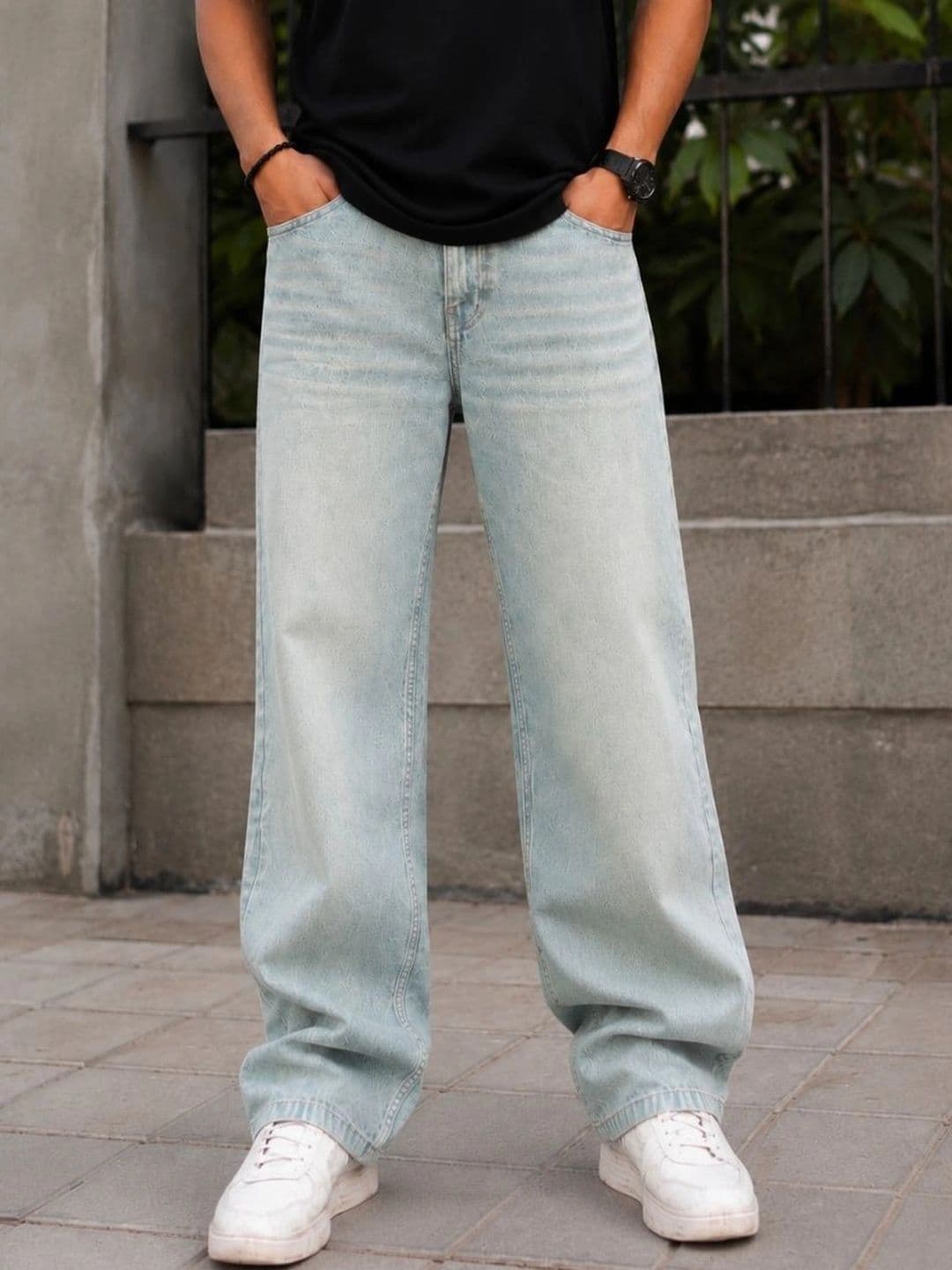 MQ Denim Men Straight Fit Mid-Rise Low Distress Light Fade Jeans - view 1