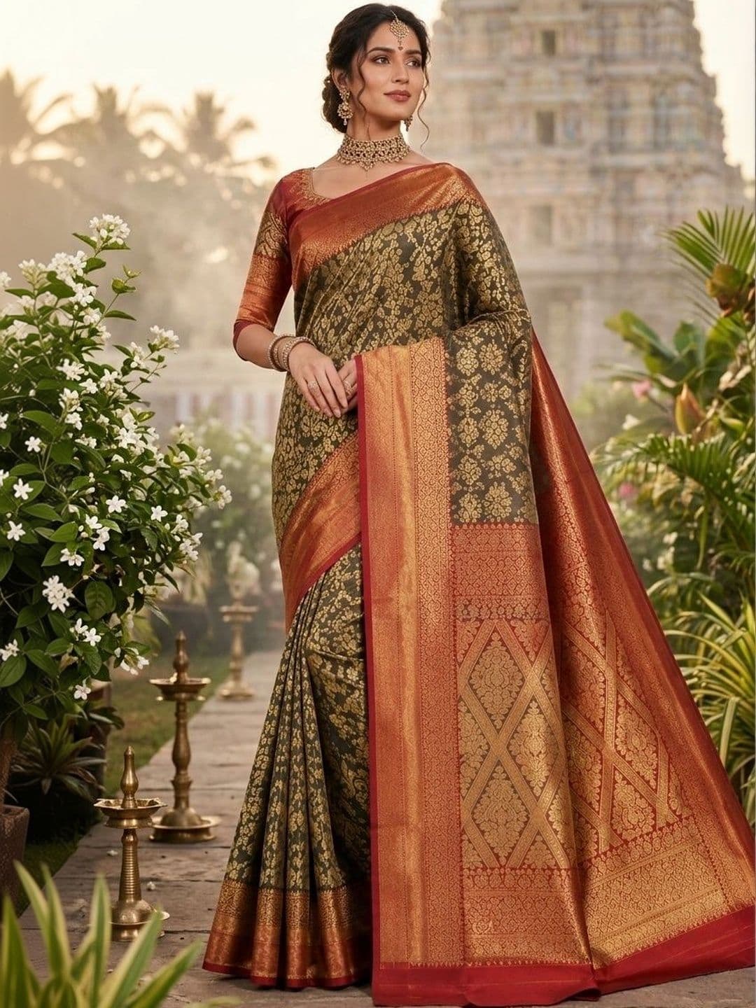 Owlsky Women Woven Design Zari Art Silk Kanjeevaram Saree thumbnail 3