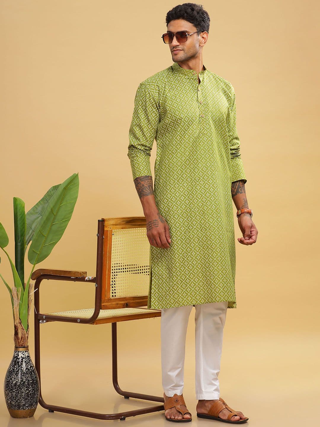 Anouk Printed Band Collar Straight Long Kurta - view 1