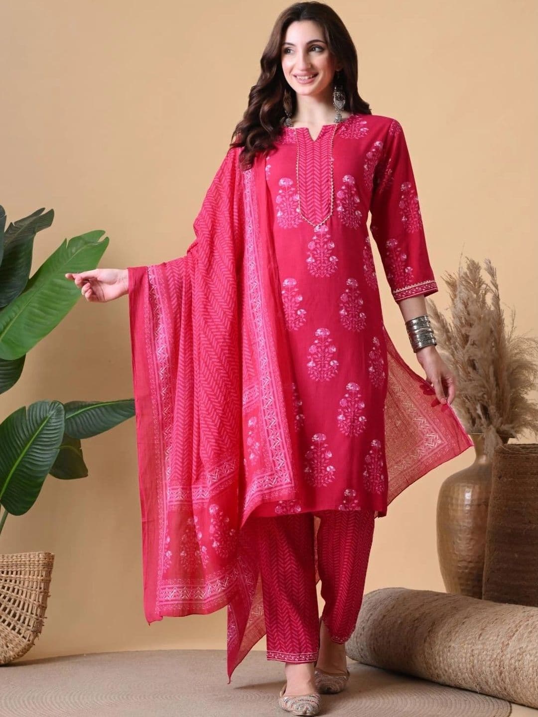 Anouk Women Floral Printed Regular Pure Cotton Kurta with Trousers & With Dupatta - view 1