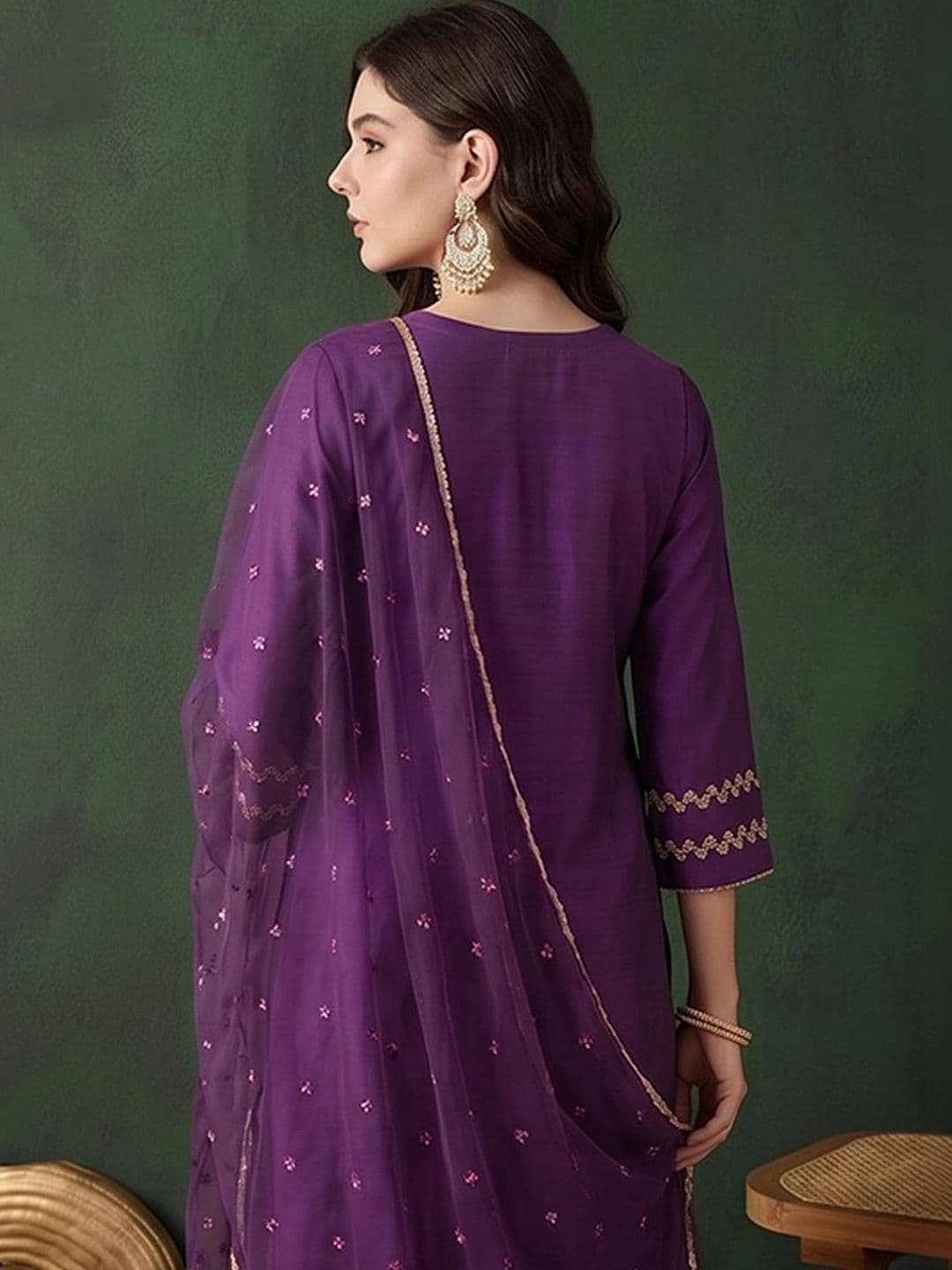 Sangria Women Ethnic Motifs Embroidered Regular Thread Work Kurta with Trousers & With Dupatta thumbnail 4