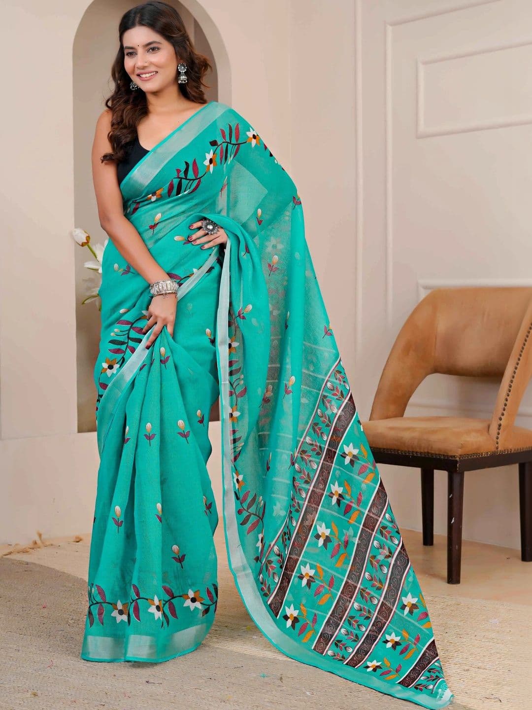 REENAA'S Women Cotton Blend Printed Saree - view 1