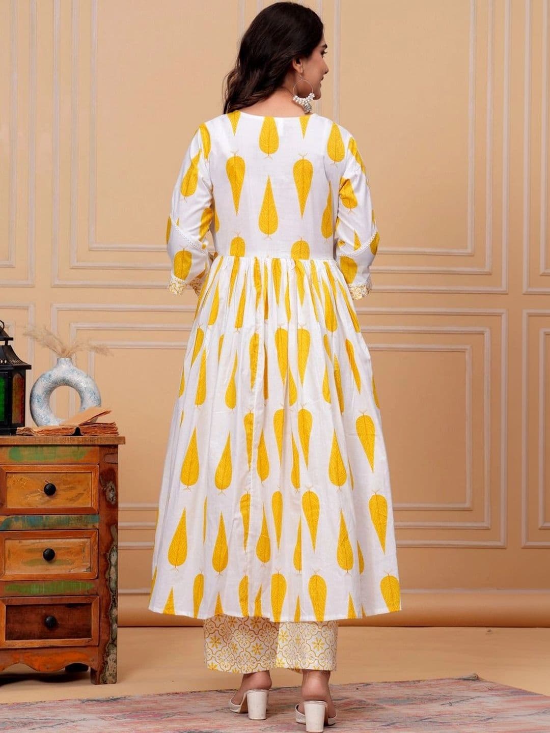 MEERA FAB Women Ethnic Motifs Printed Angrakha Pure Cotton Kurta with Trousers & With Dupatta thumbnail 2