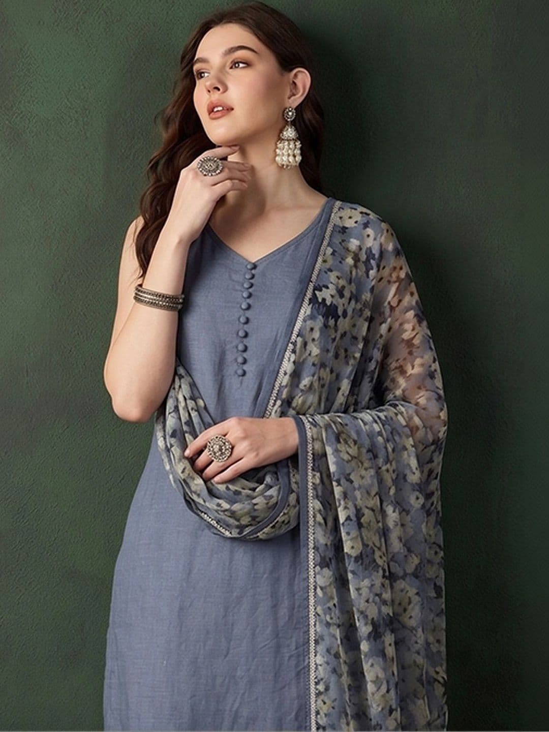 Sangria Women Floral Regular Kurta with Trousers & With Dupatta - view 1