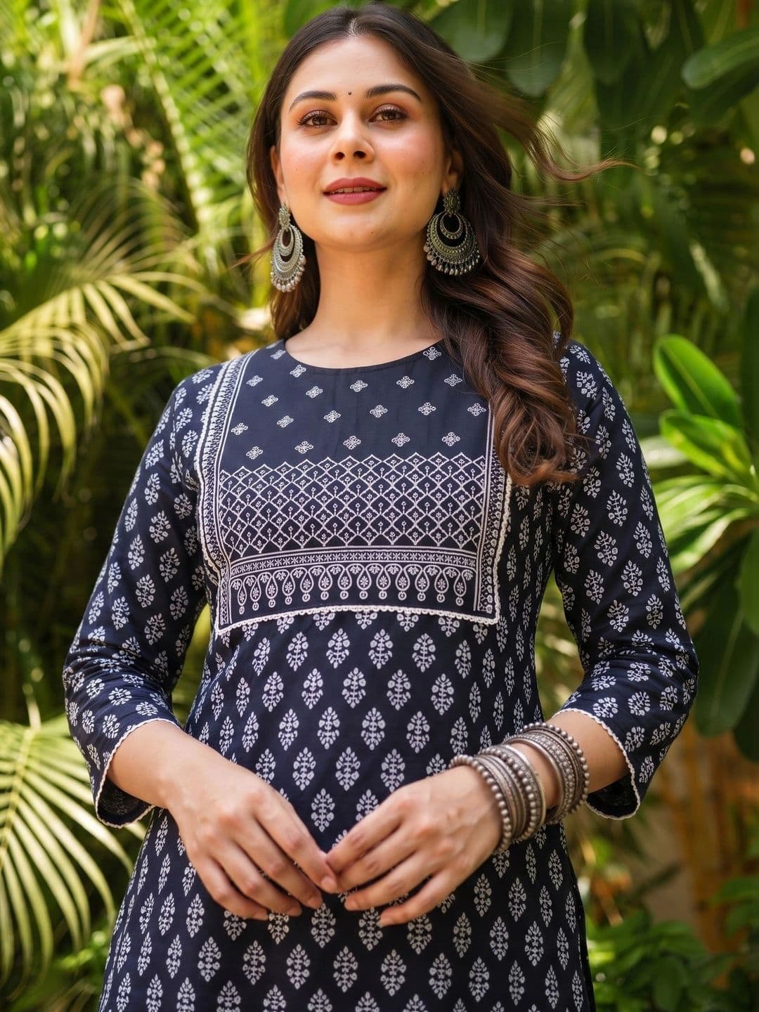 KJFAB Women Ethnic Motifs Printed Regular Pure Cotton Kurta with Trousers thumbnail 2