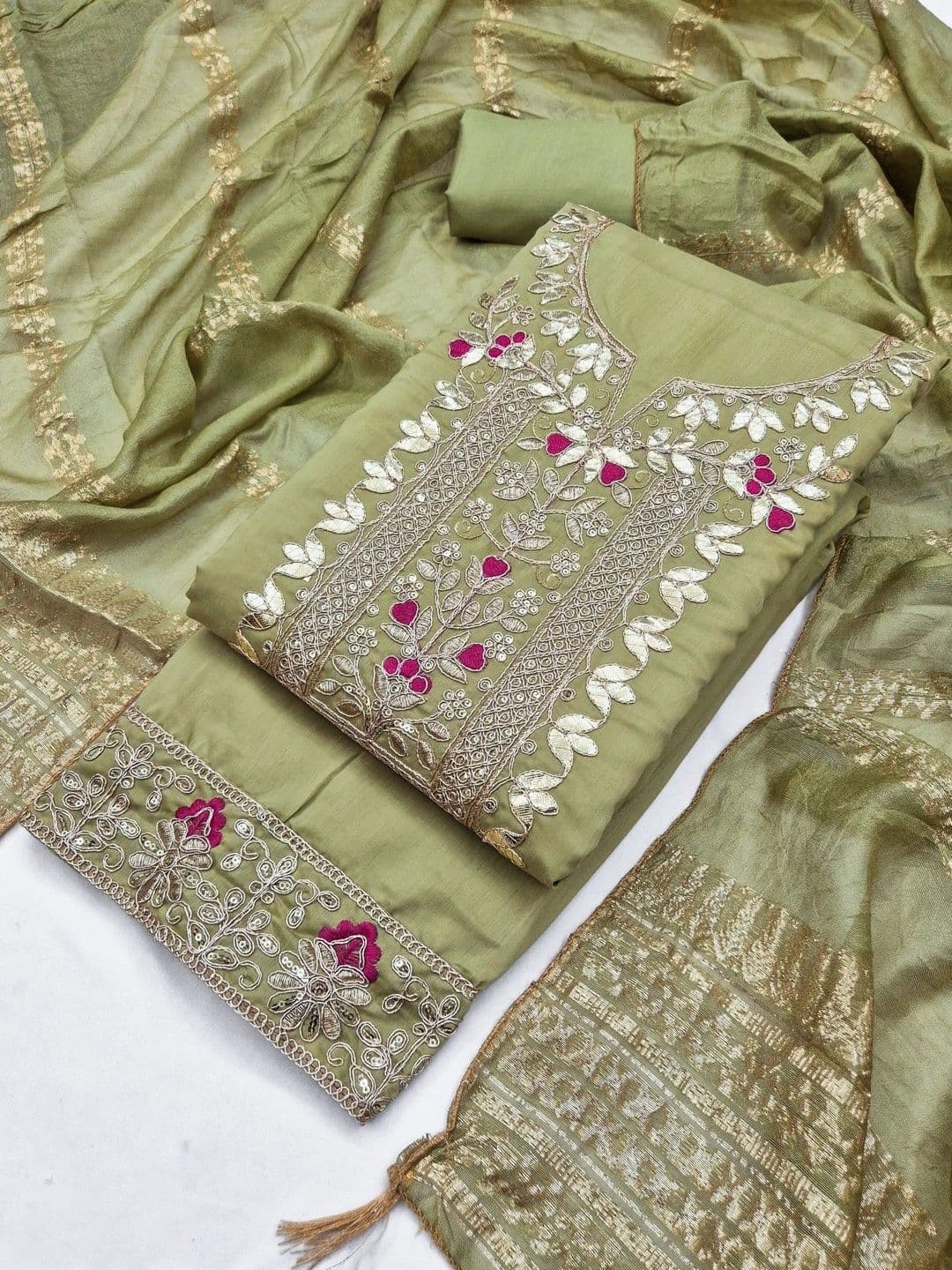 TAVAS Embroidered Pure Silk Unstitched Dress Material thumbnail 2