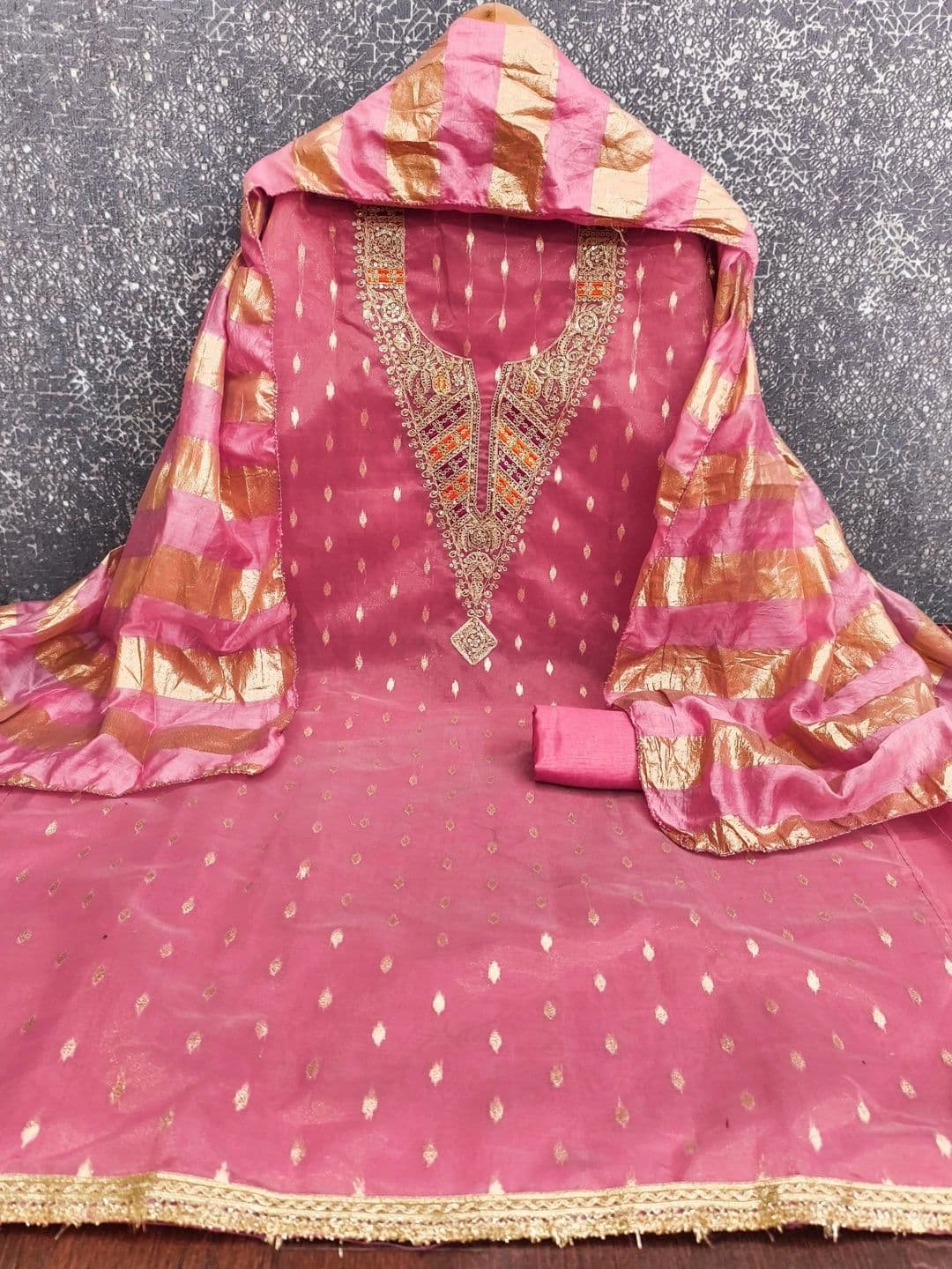 Dhaaga Ghar Embroidered Art Silk Unstitched Dress Material thumbnail 3