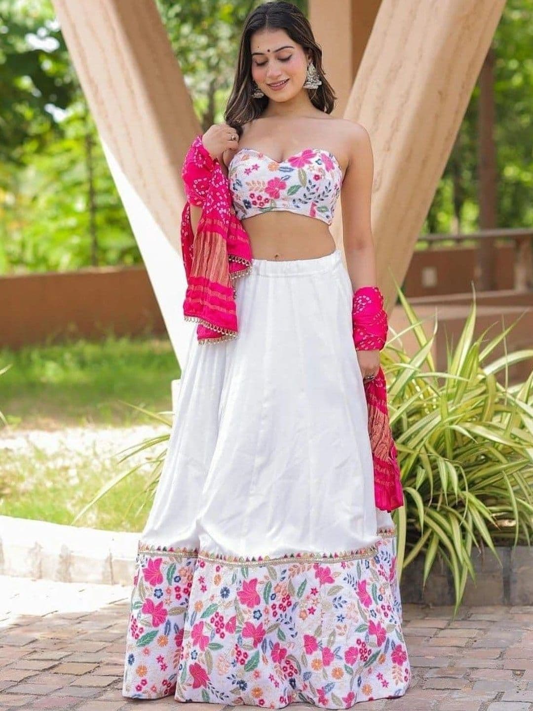 Sangria Printed Semi-Stitched Lehenga & Unstitched Blouse With Dupatta - view 1