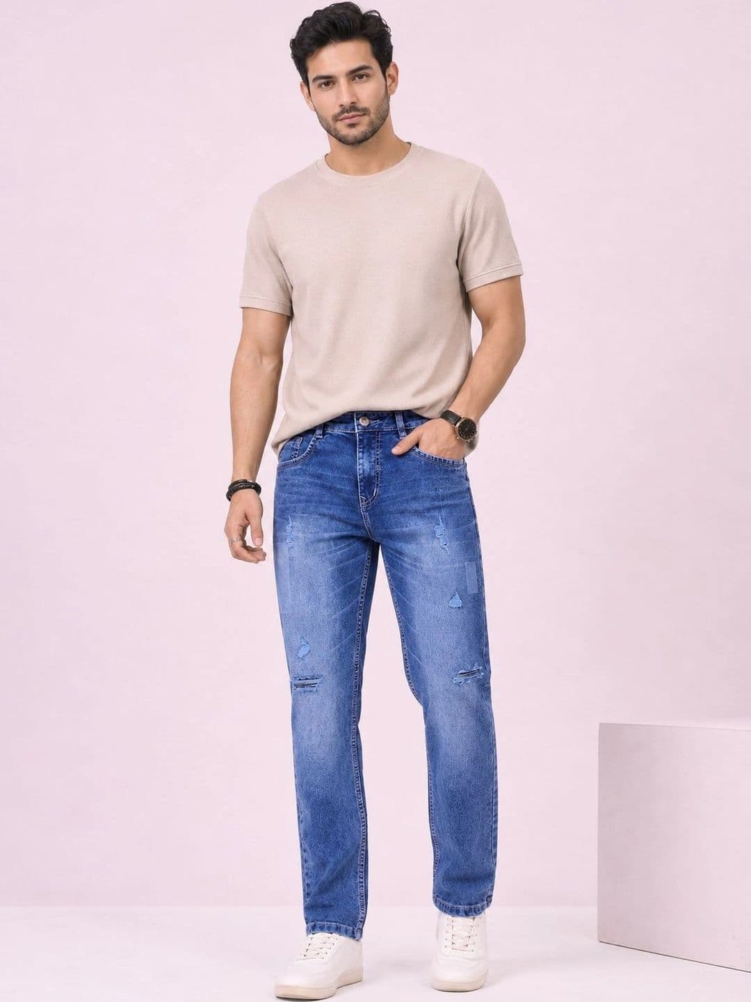 GEX Men Jean Regular Fit Mid-Rise Low Distress Stretchable Jeans thumbnail 4