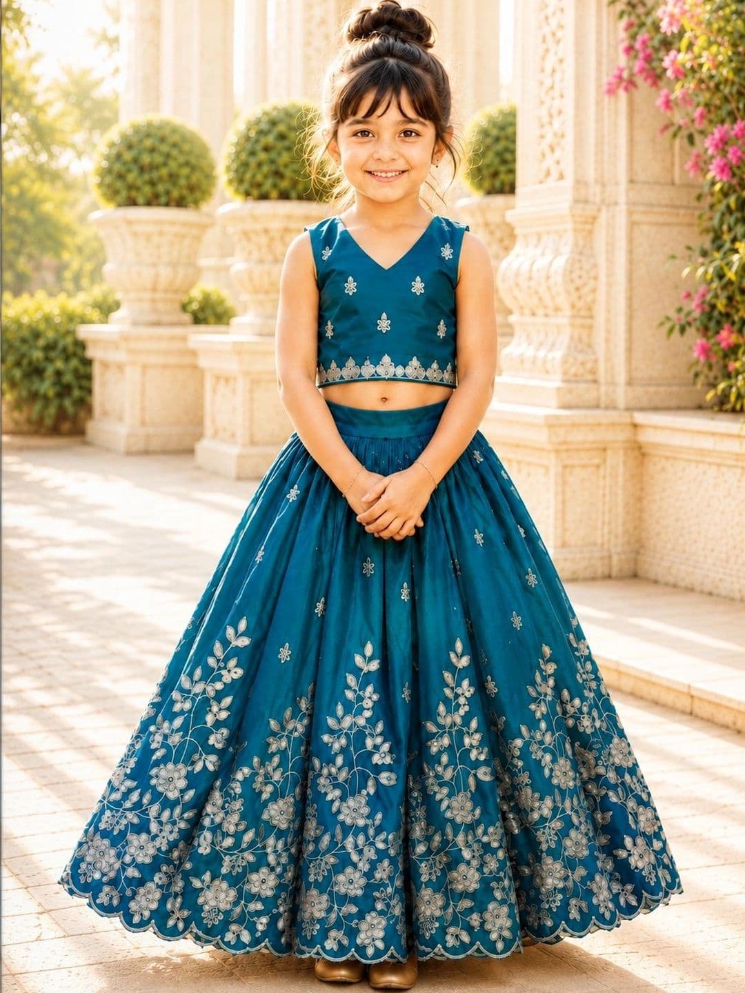 Sangria Girls Embroidered Thread Work Ready to Wear Lehenga & Choli - view 1