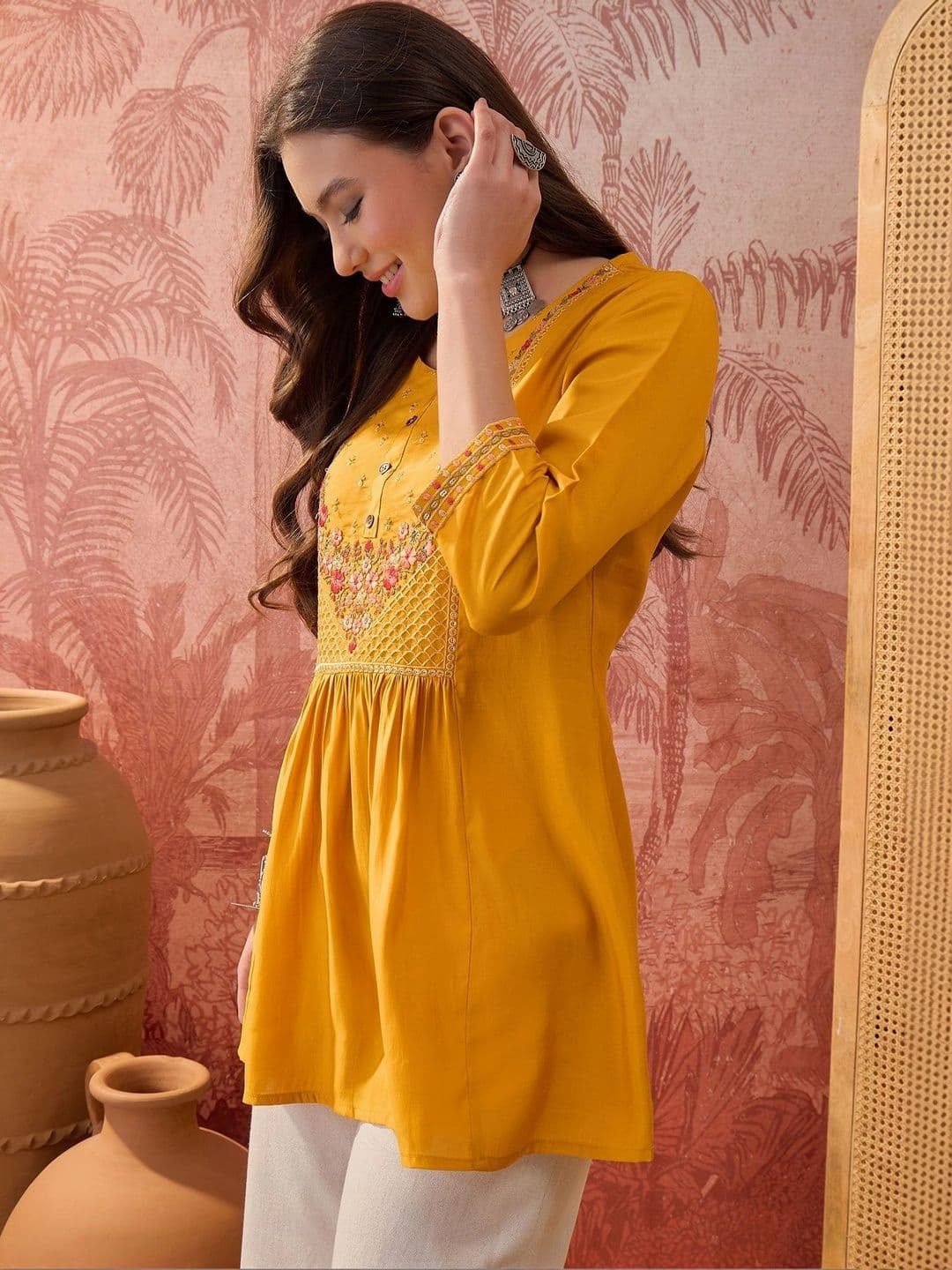 Sangria Floral Embroidered Empire Kurti thumbnail 7
