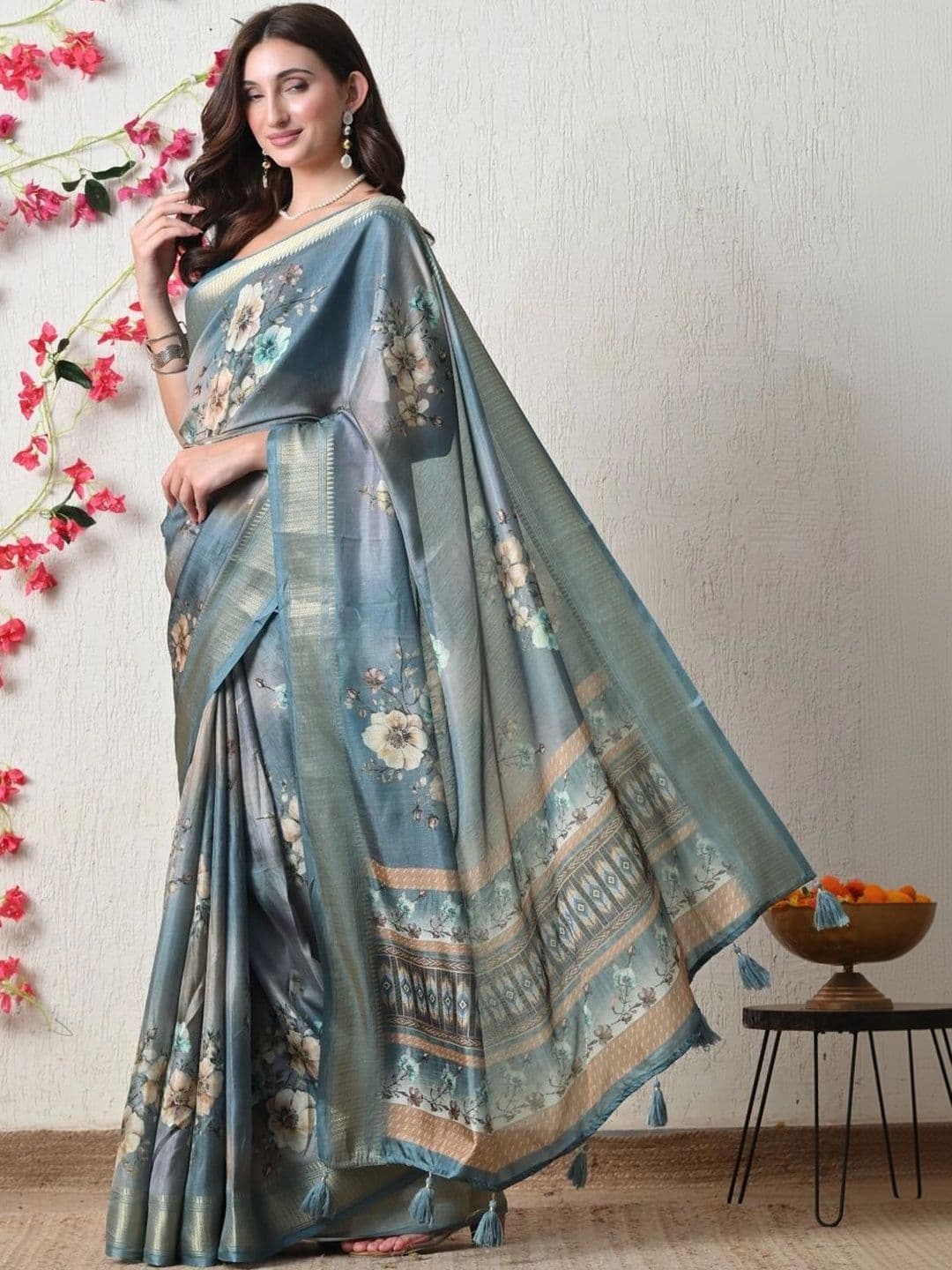KALINI  Women Floral Silk Cotton Saree thumbnail 3